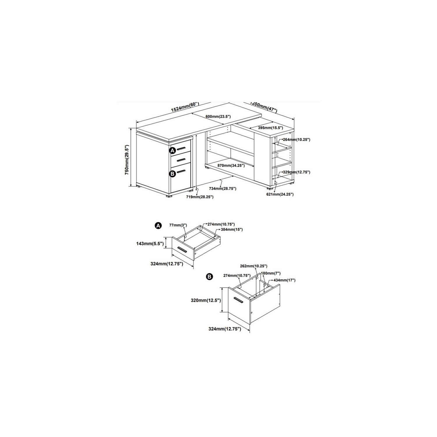 Coaster Yvette L Shaped Writing Desk in Cappuccino