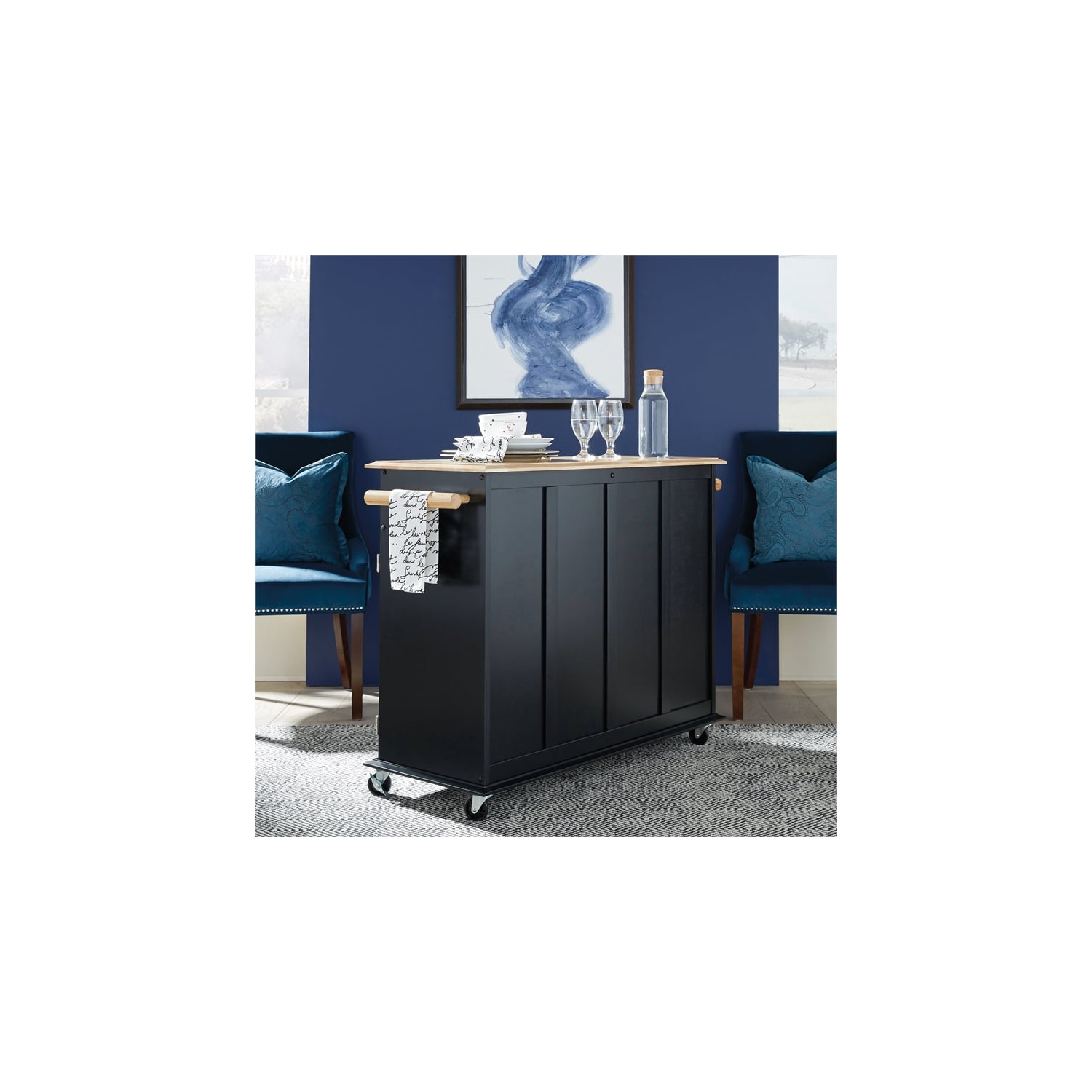 Homestyles Dolly Madison Wood Rolling Kitchen Cart in Black