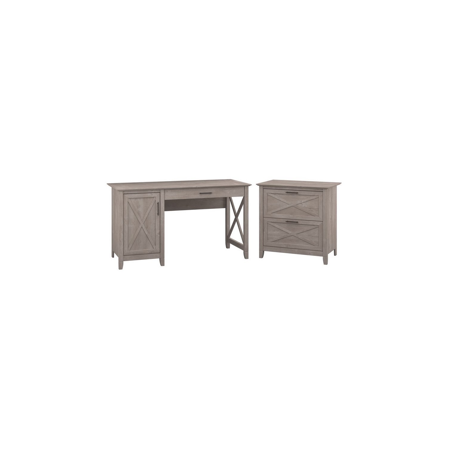 Bush – Bureau d’ordinateur Key West 54&nbsp;W avec rangement et classeur, gris
