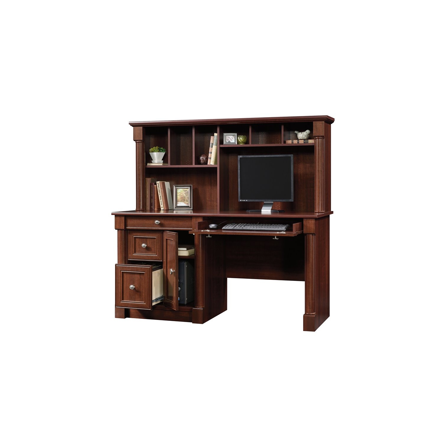 Sauder Palladia Contemporary Wood Computer Desk With Hutch in Cherry