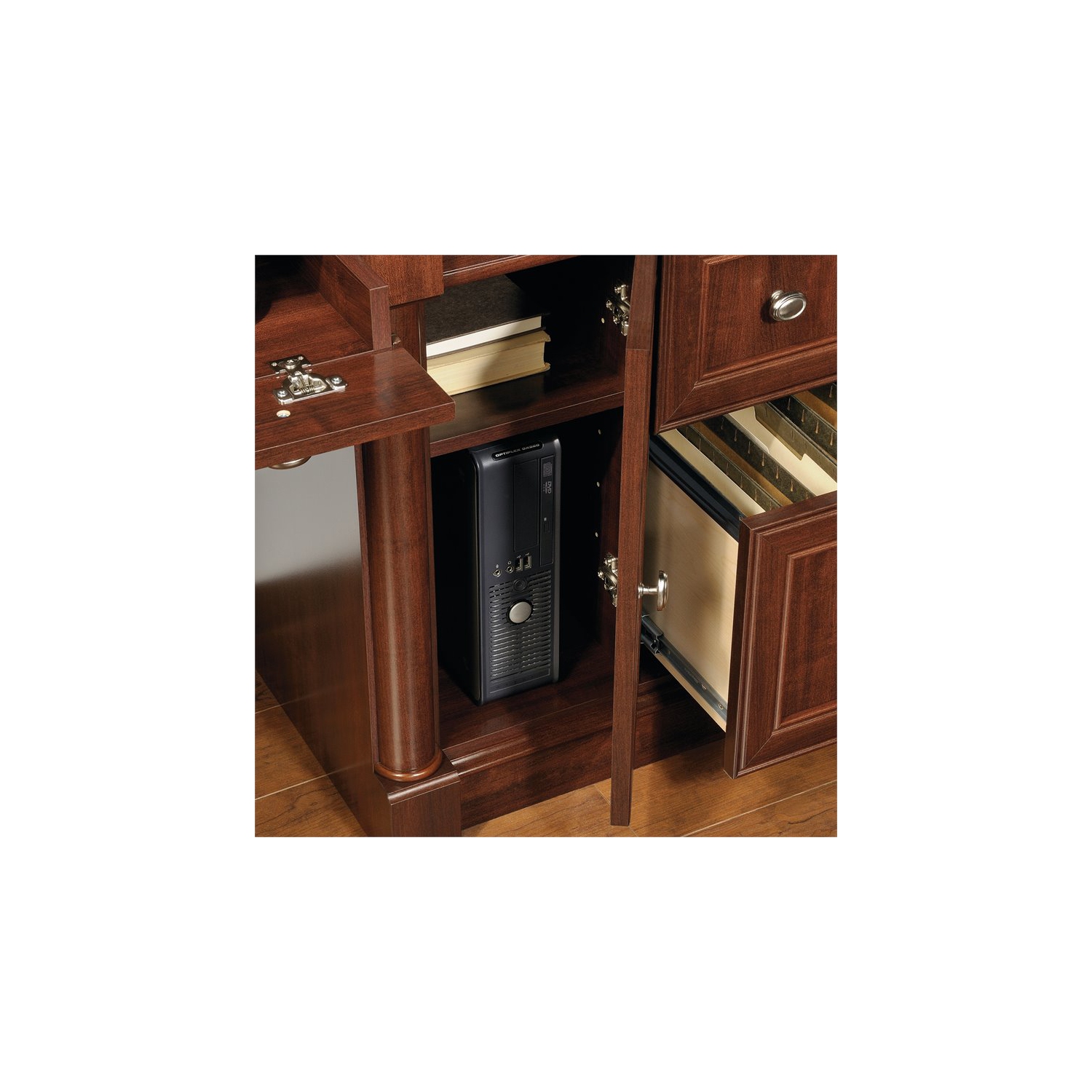 Sauder Palladia Contemporary Wood Computer Desk With Hutch in Cherry