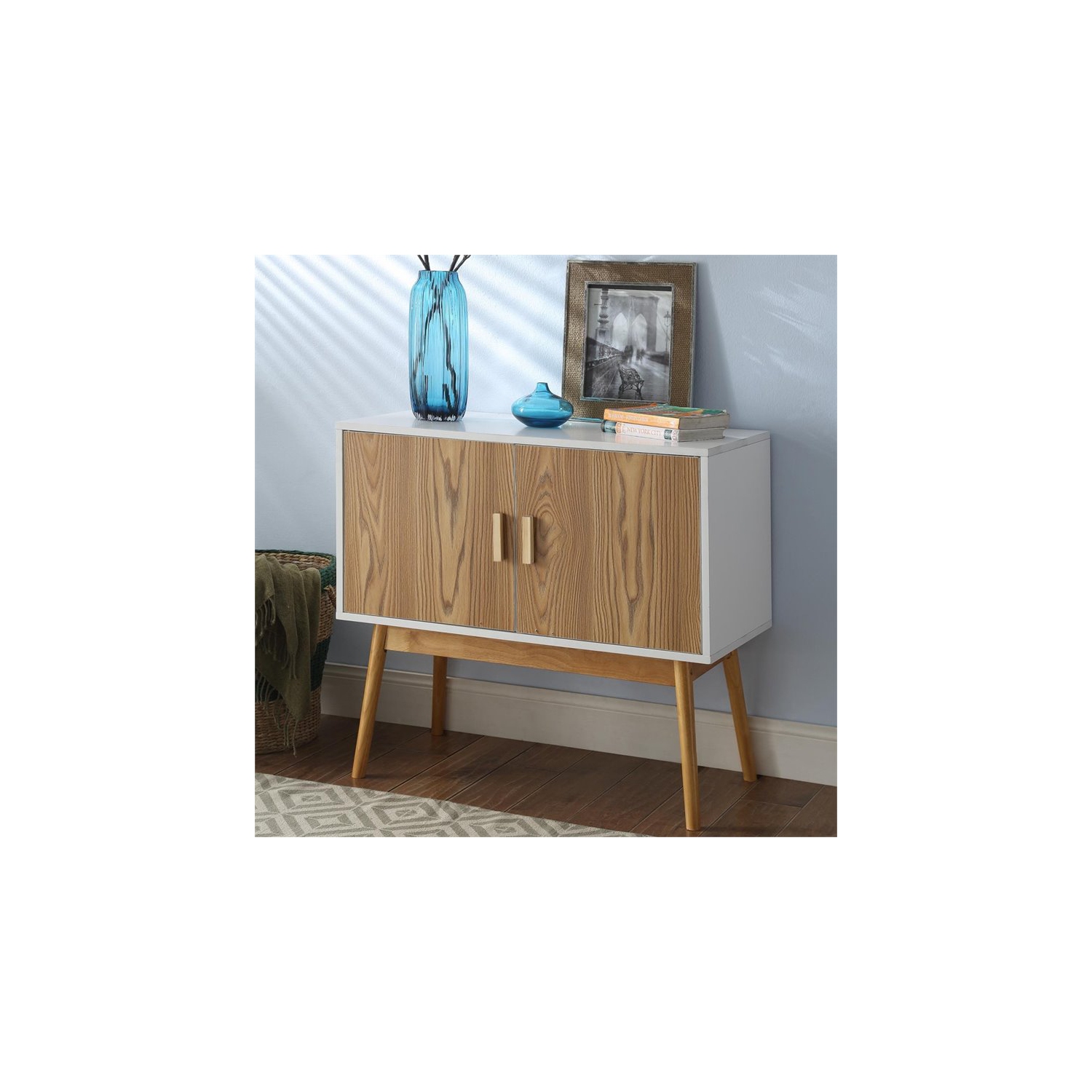 Convenience Concepts Oslo Storage Console Table in White Wood Finish