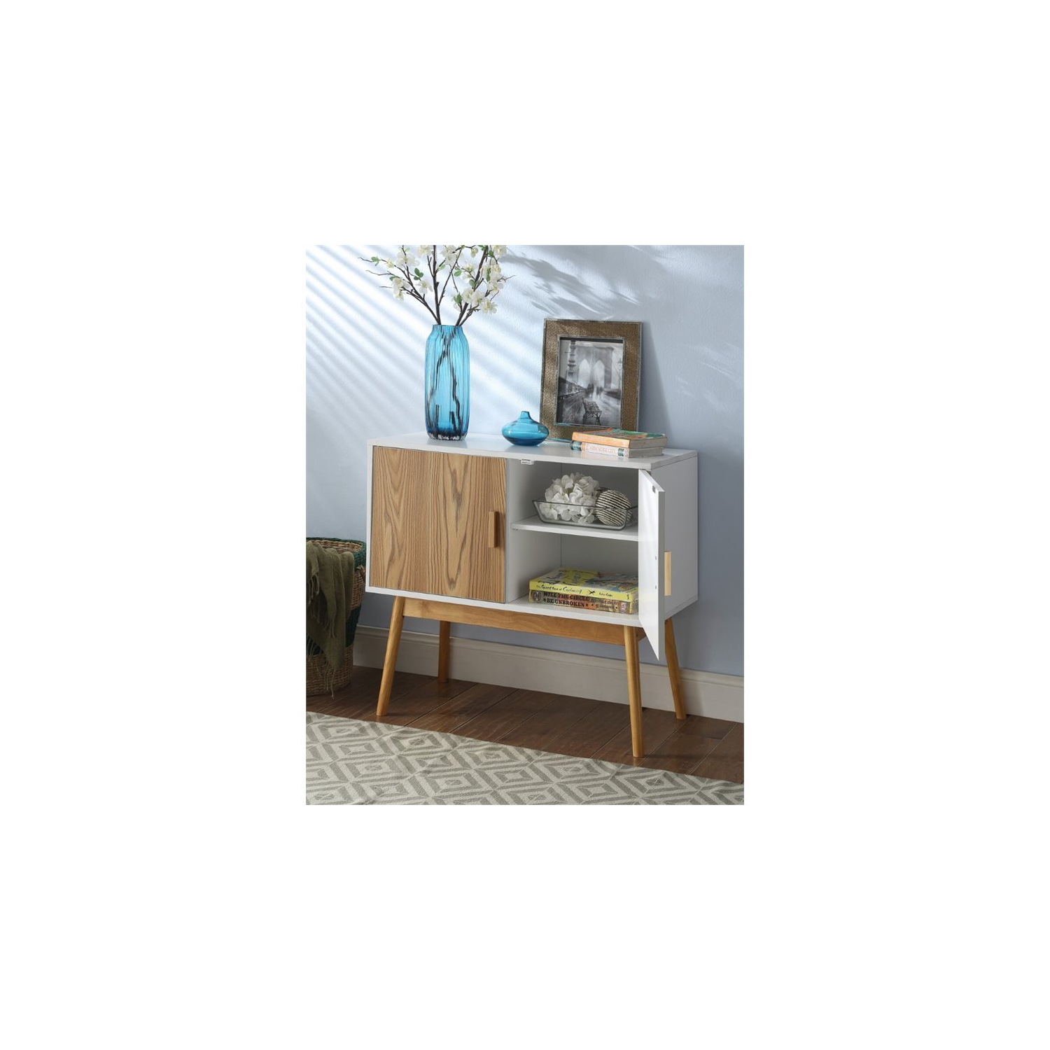 Convenience Concepts Oslo Storage Console Table in White Wood Finish