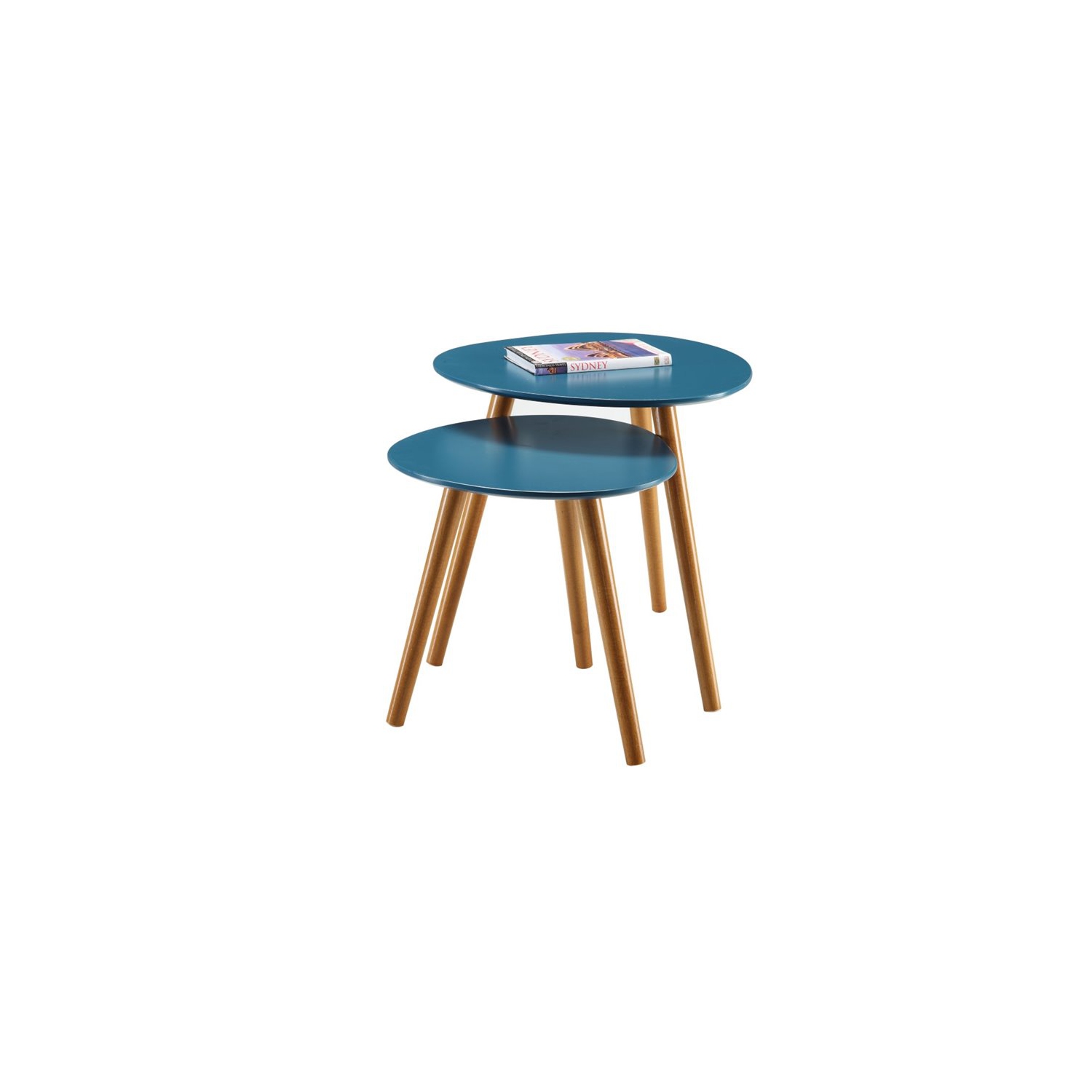 Convenience Concepts Oslo Two Piece Nesting Table Set in Blue Solid Wood Finish