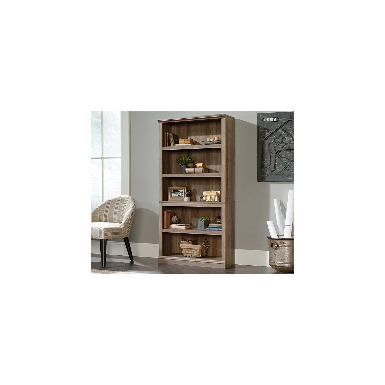 Sauder Select 5 Shelf Bookcase in Salt Oak
