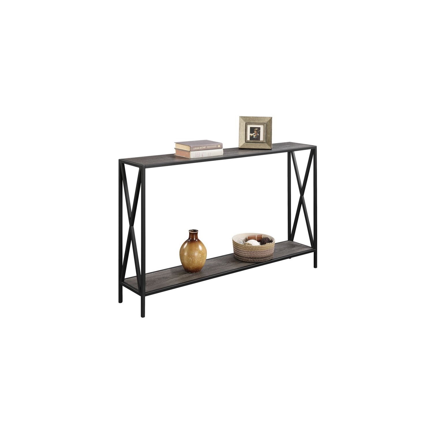 Convenience Concepts Tucson Console Table in Gray Wood Finish With Black Metal