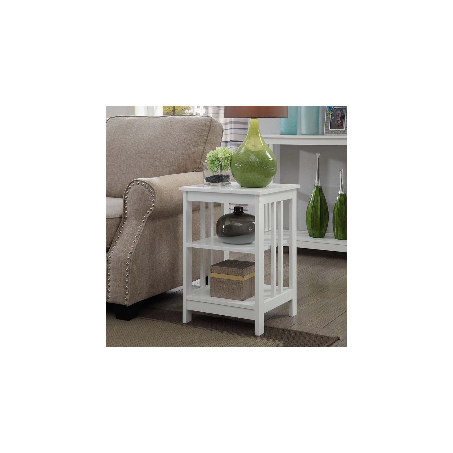Convenience Concepts Mission Square End Table in White Wood Finish