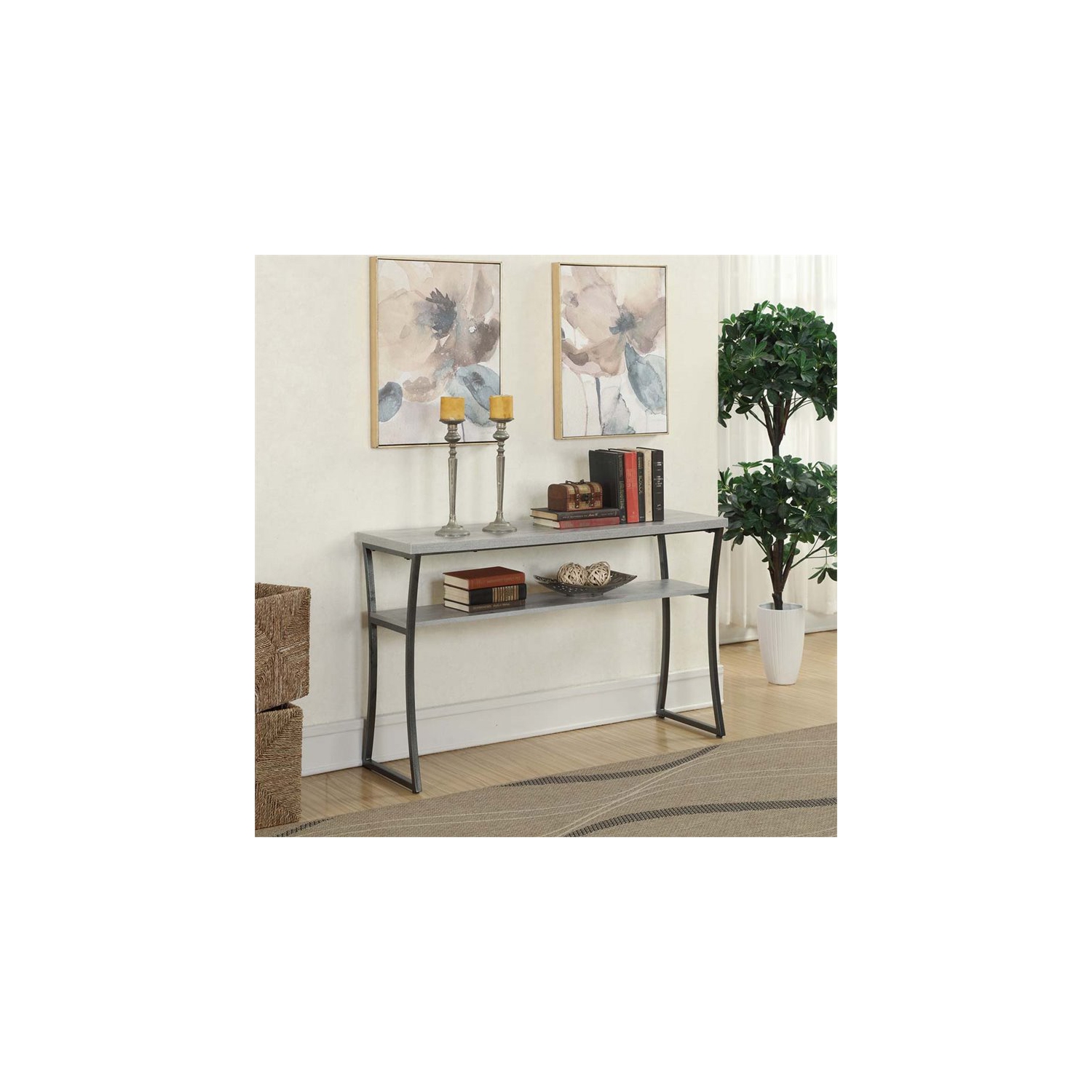 Convenience Concepts X-Calibur Console Table in Gray Faux Birch Wood Finish