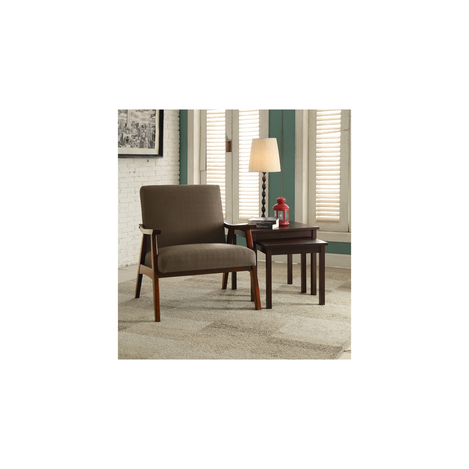 Davis Chair in Klein Otter Brown Fabric with medium Espresso frame