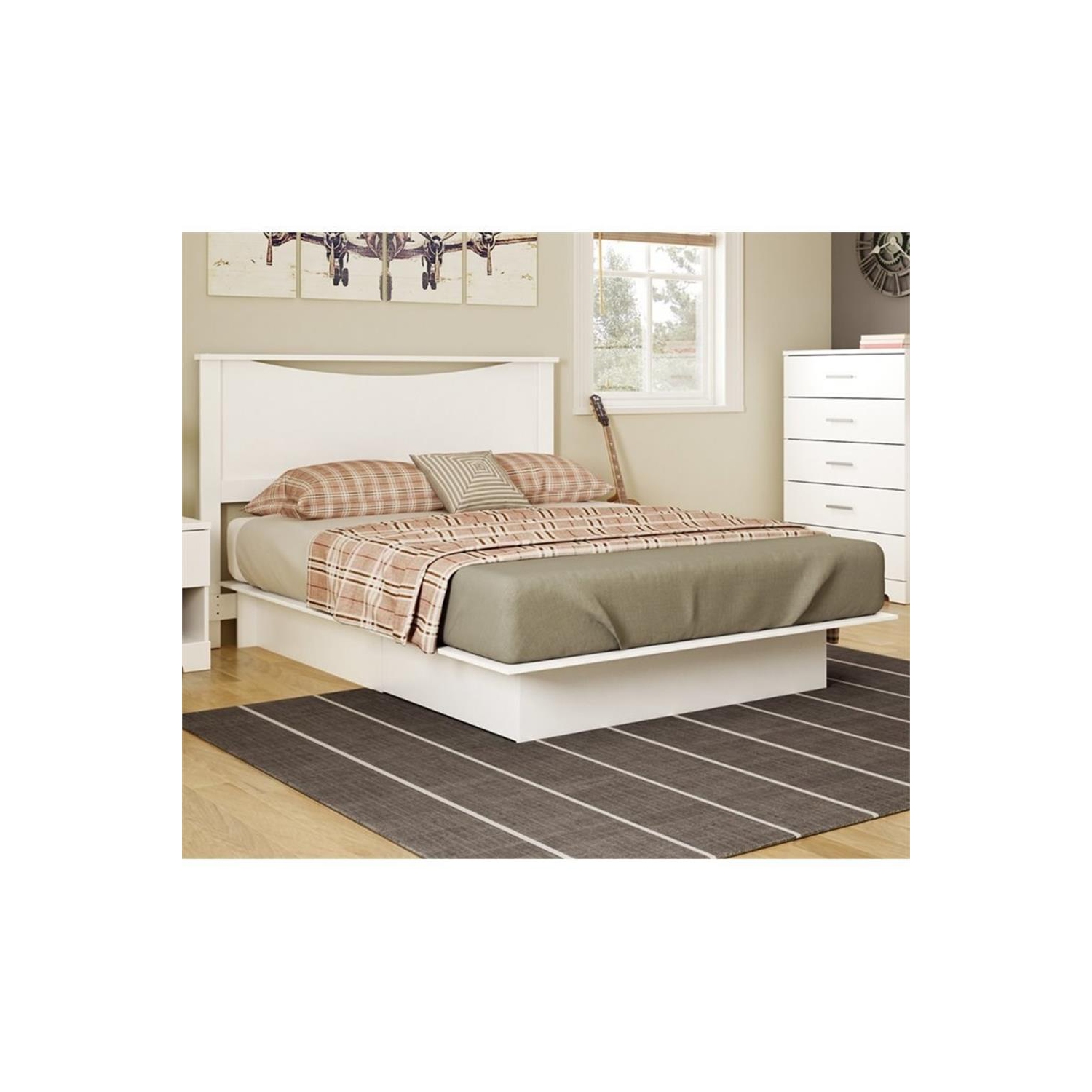 South Shore Gramercy Full Queen Platform Bed with Drawer in Pure White