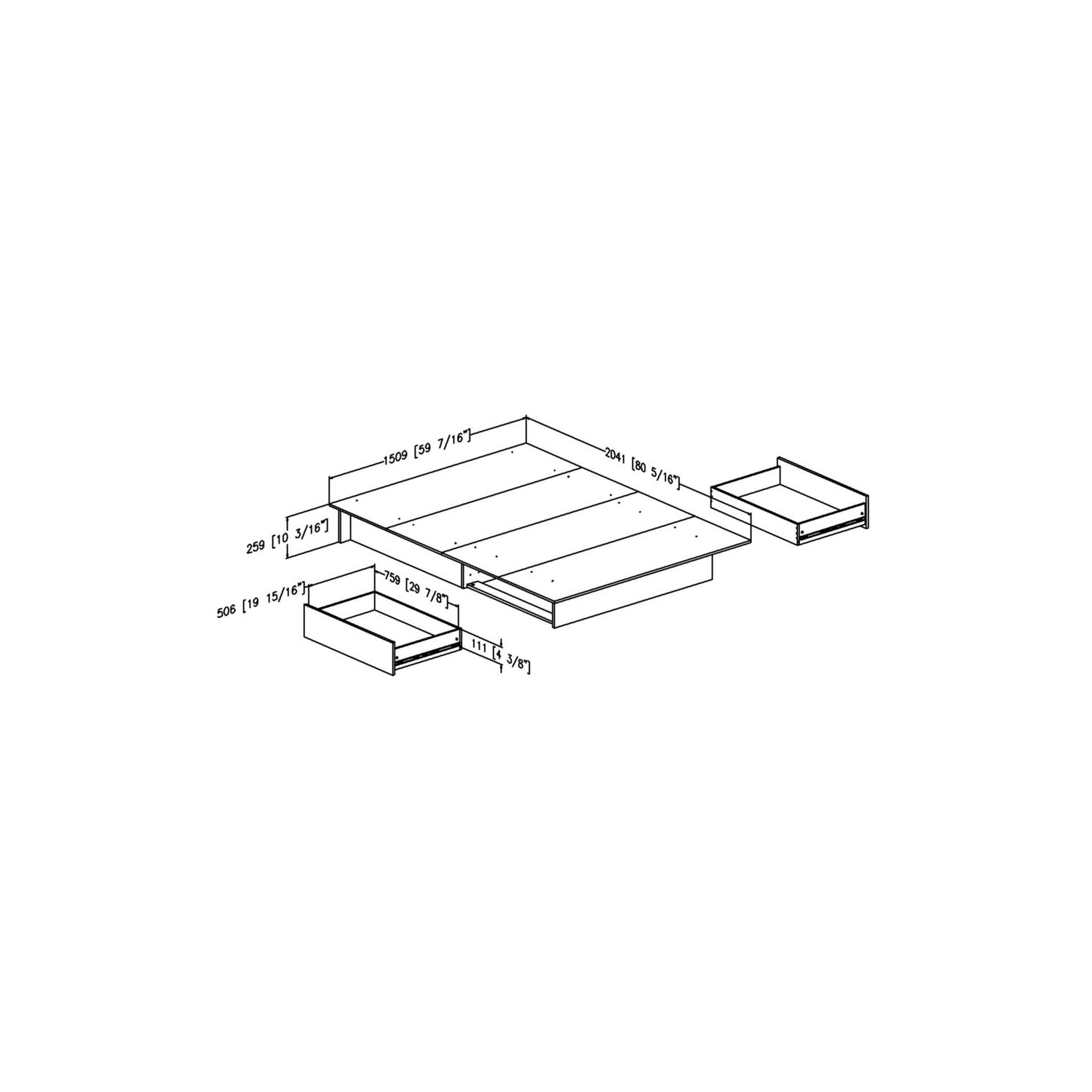 South Shore Gramercy Full Queen Platform Bed with Drawer in Pure White