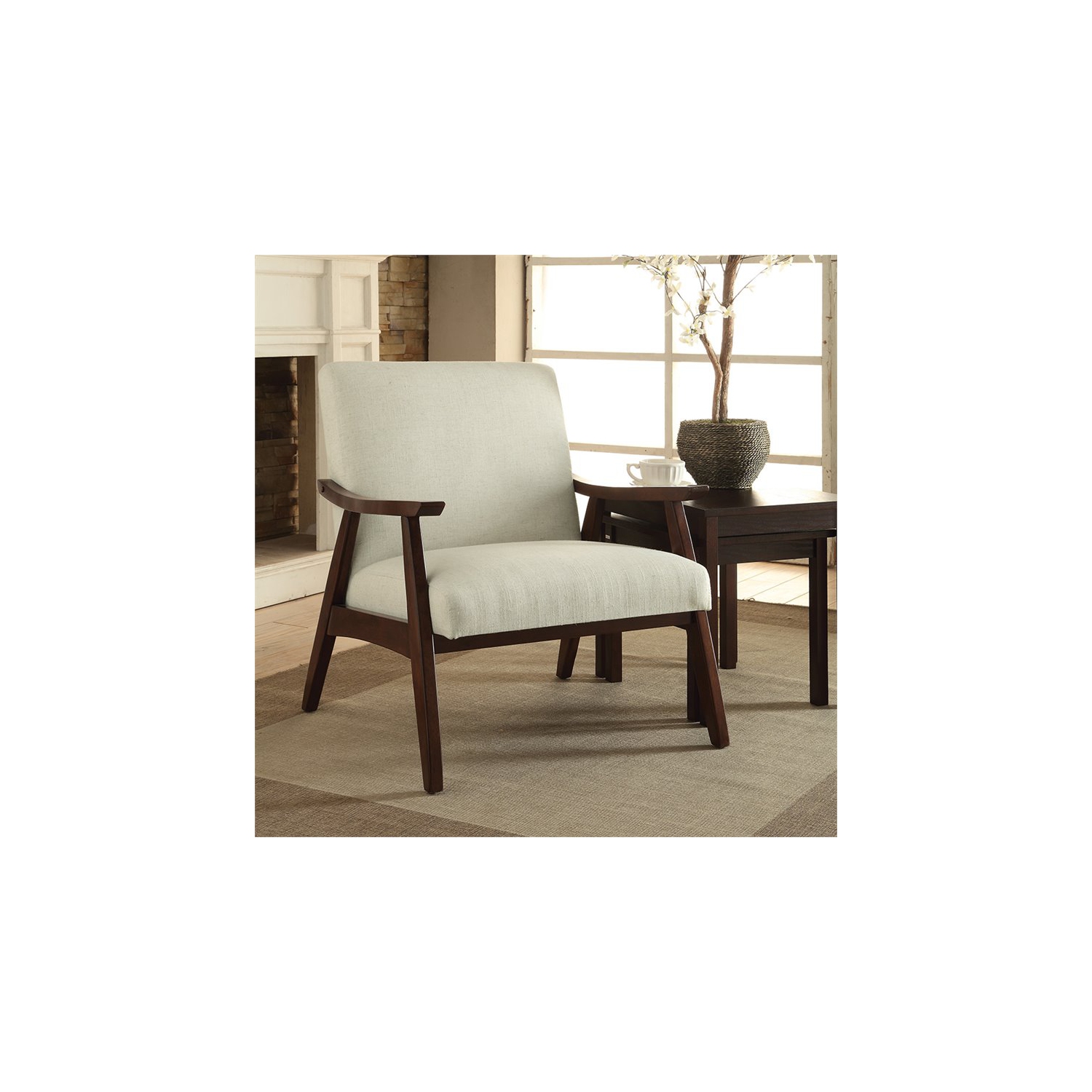 Davis Chair in Linen Beige fabric with Medium Espresso frame