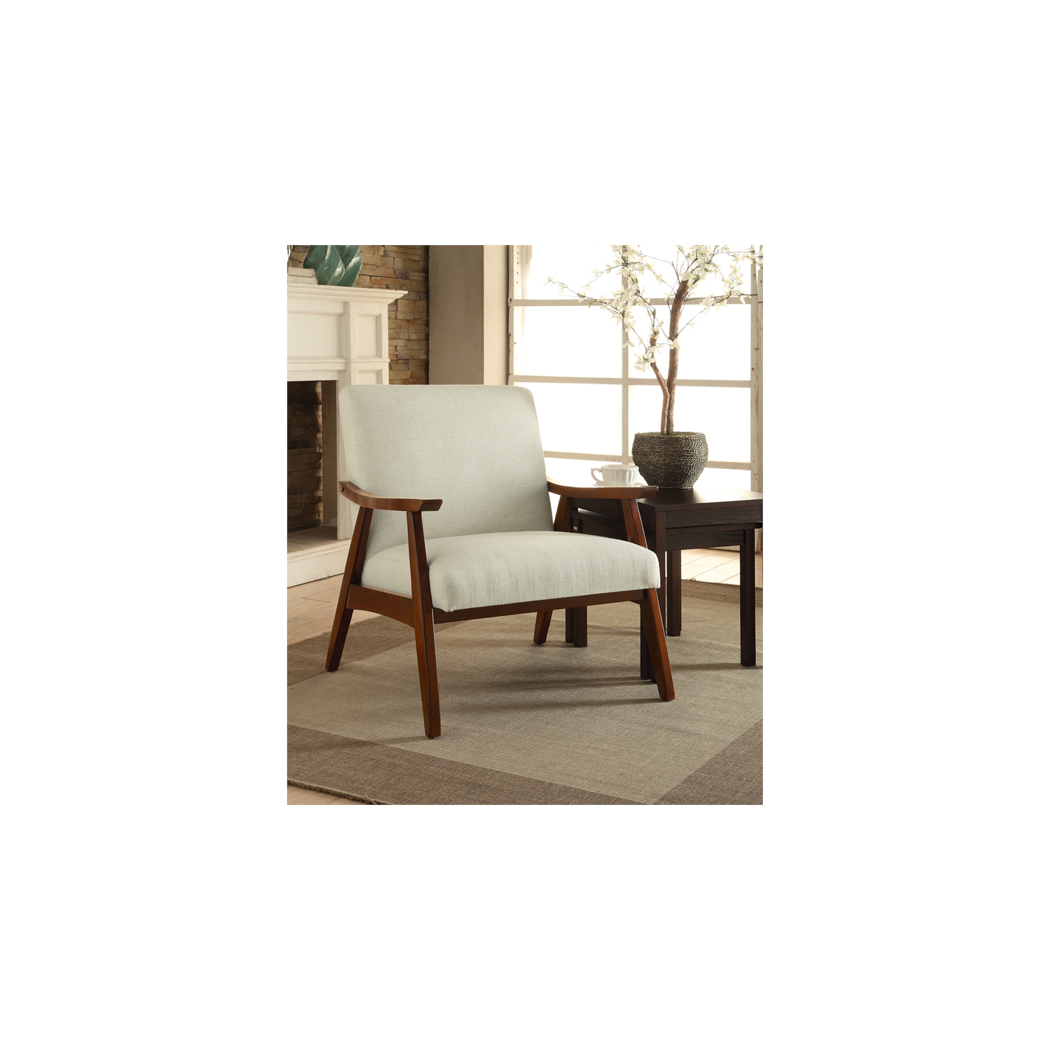 Davis Chair in Linen Beige fabric with Medium Espresso frame