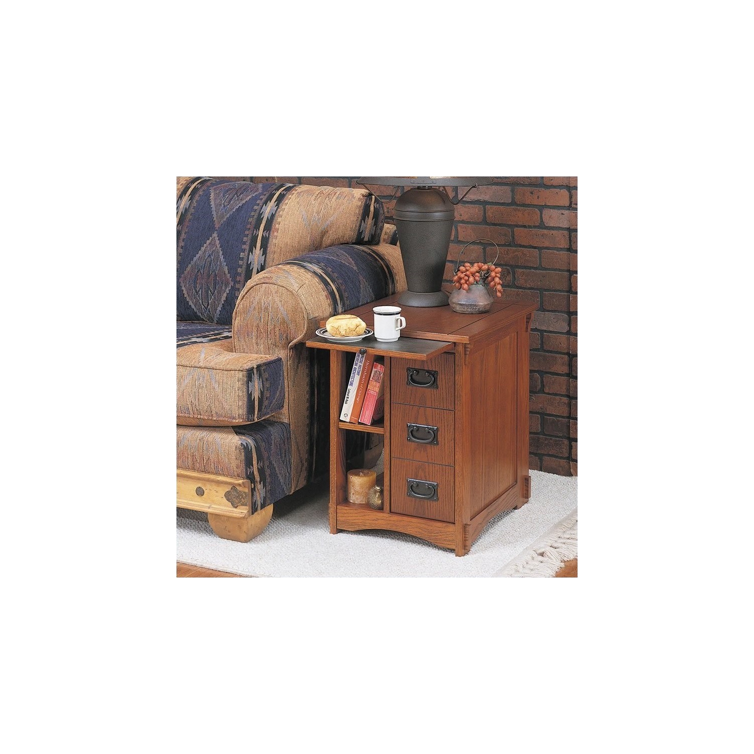 Linon Mission Oak Wood Cabinet Table in Brown