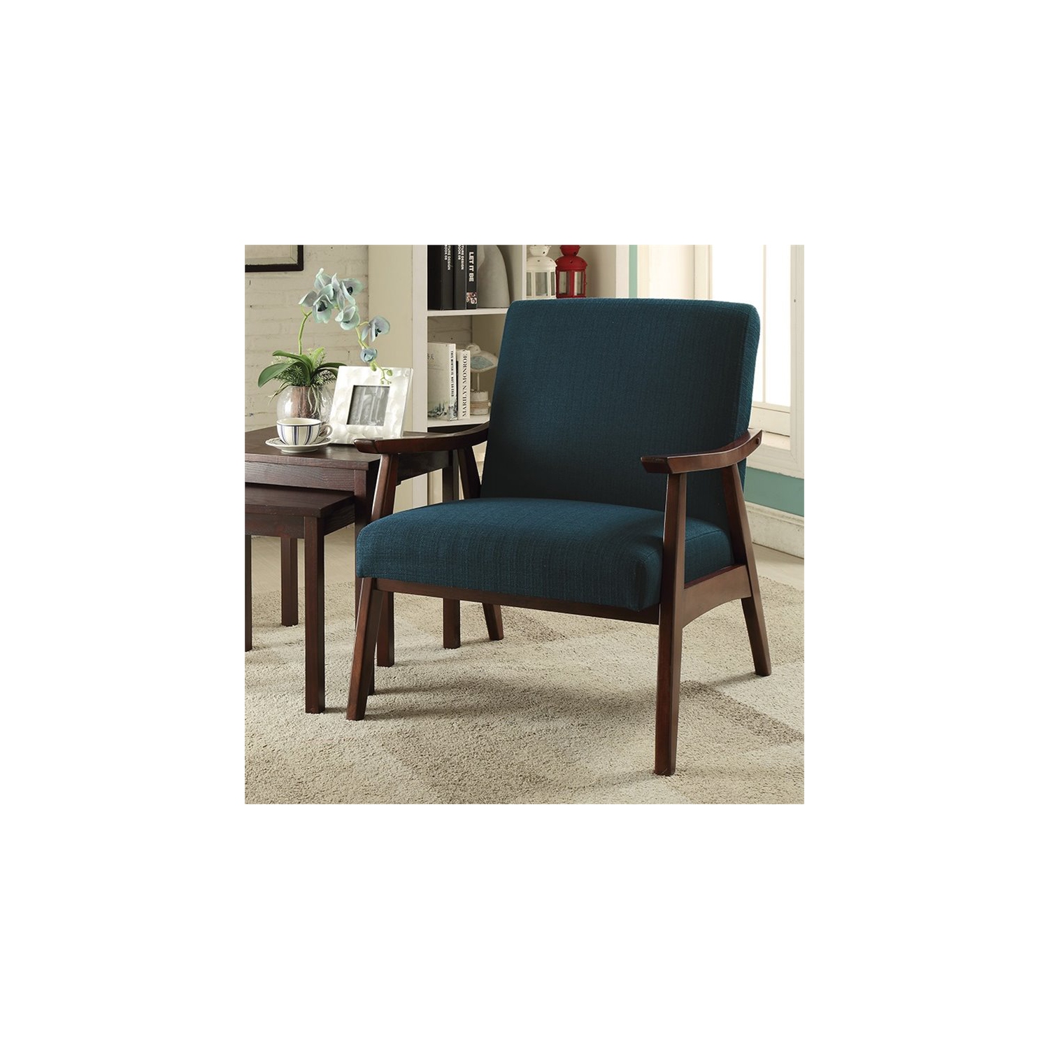 Davis Chair in Klein Azure Blue fabric with Medium Espresso Frame