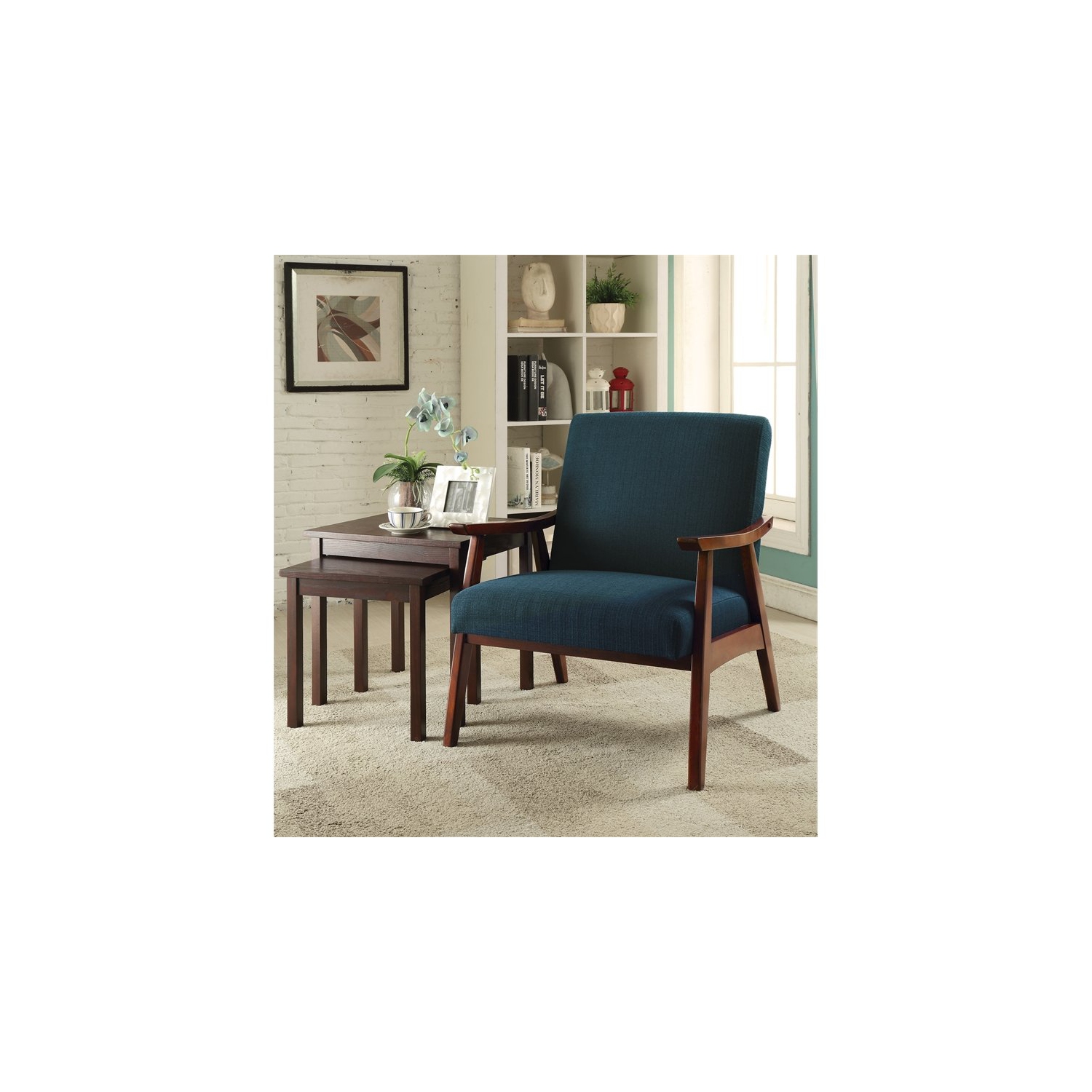 Davis Chair in Klein Azure Blue fabric with Medium Espresso Frame
