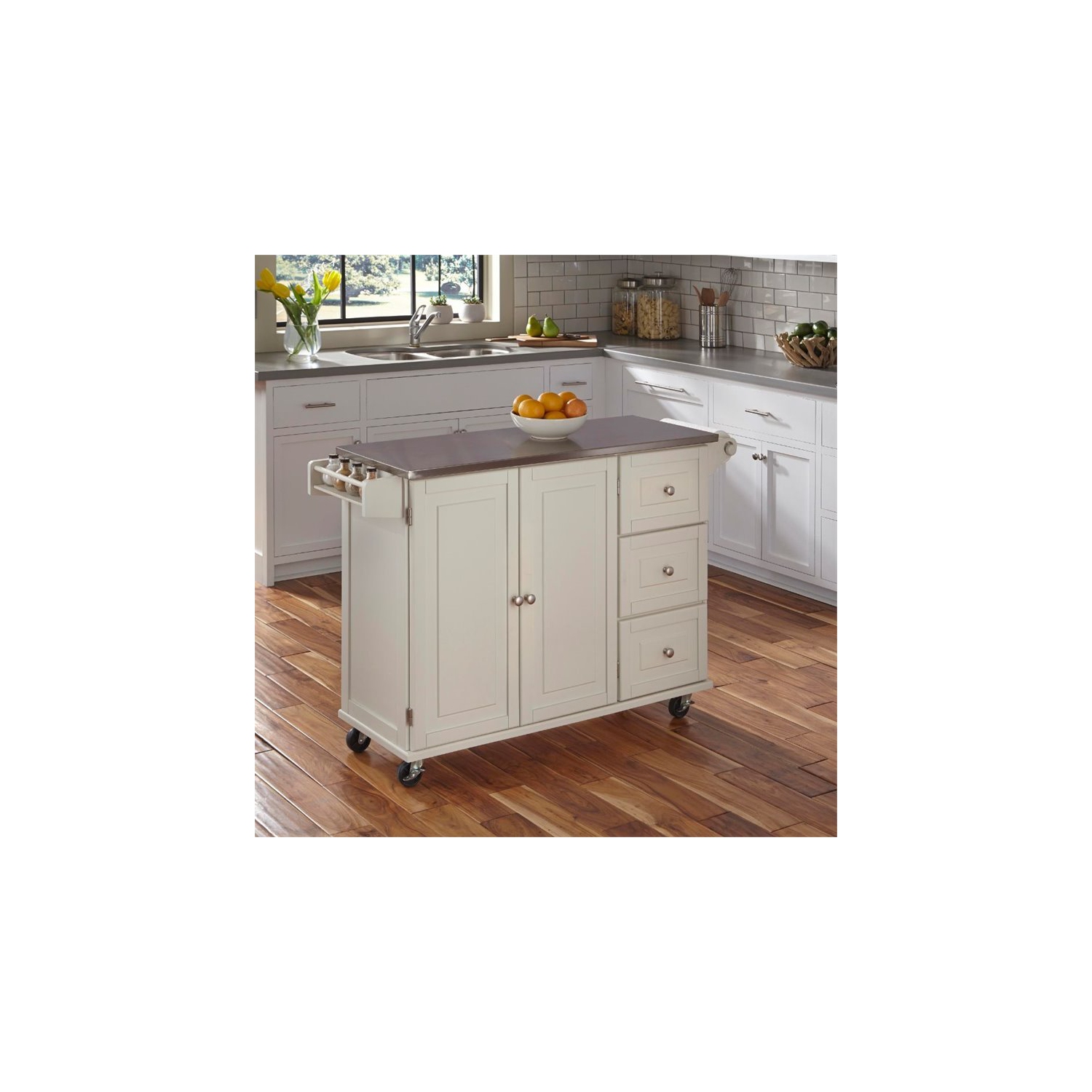 Homestyles Dolly Madison Wood Kitchen Cart in Off White