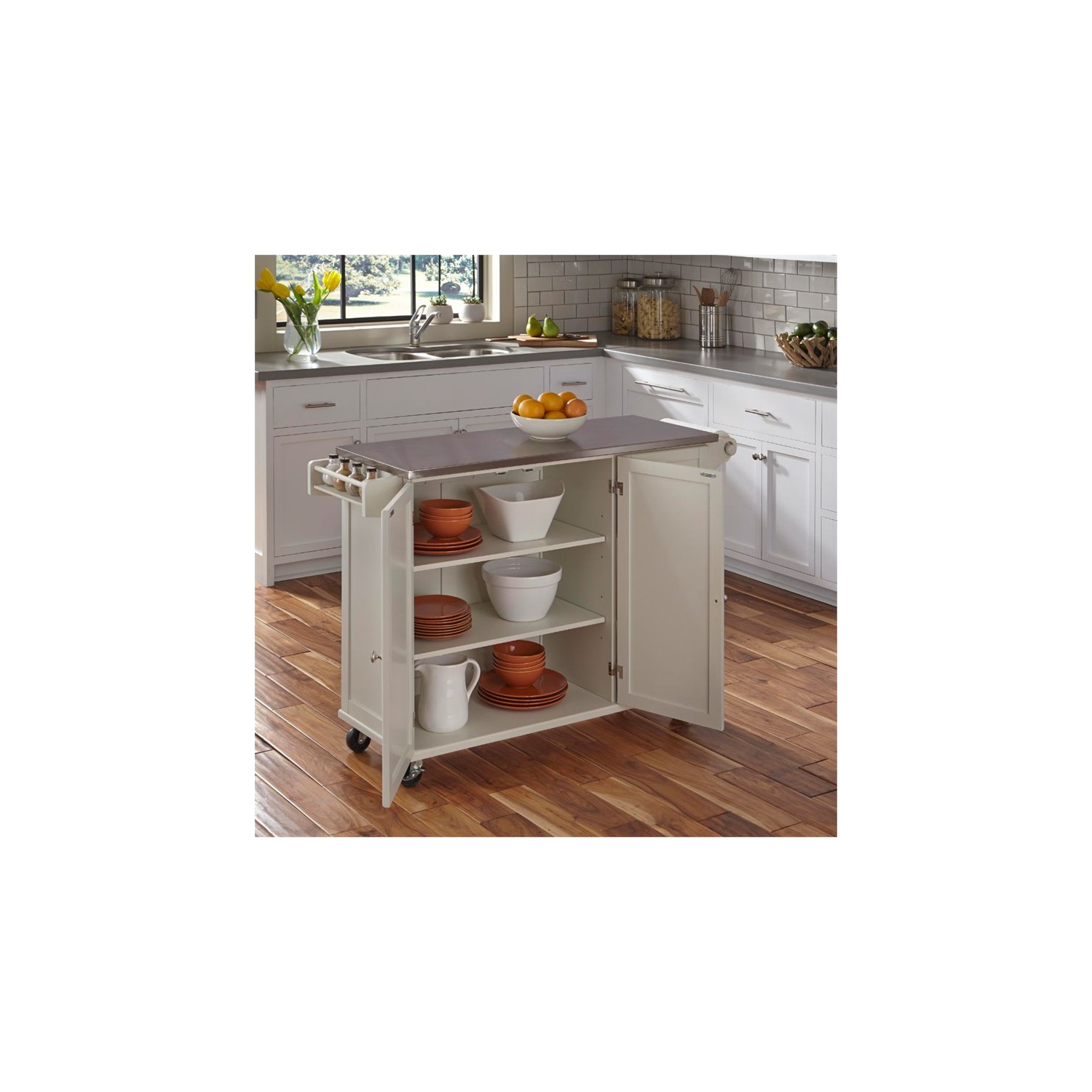 Homestyles Dolly Madison Wood Kitchen Cart in Off White