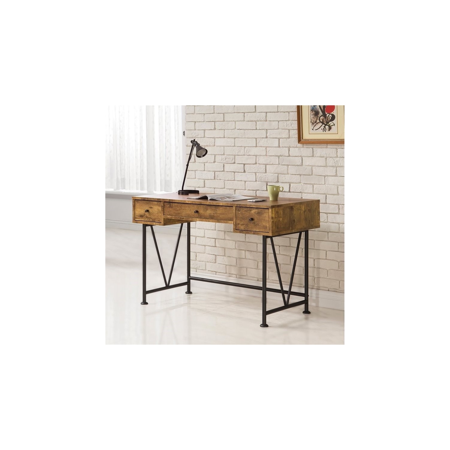 Coaster Glavan 3 Drawer Writing Desk in Antique Nutmeg and Black