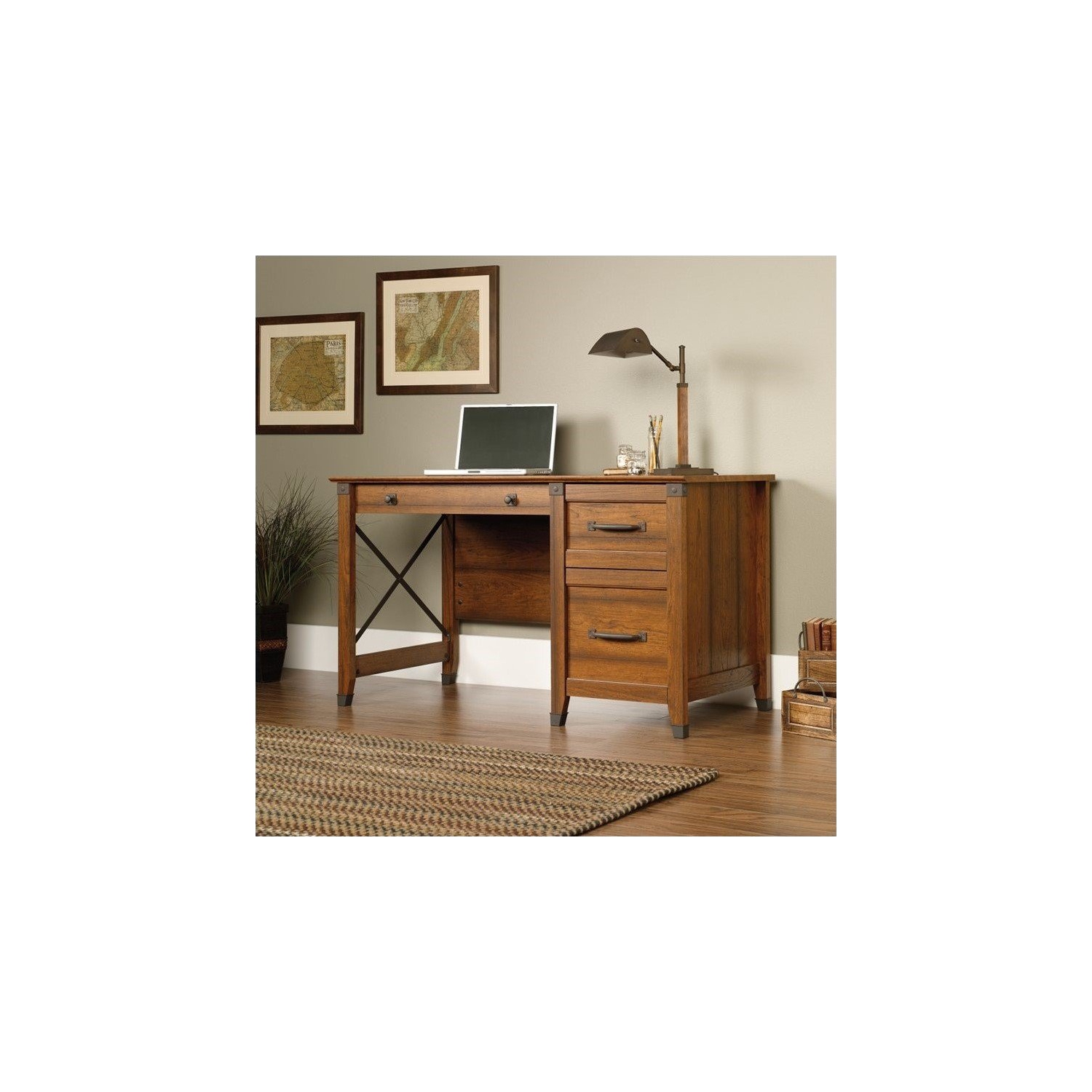 Sauder Carson Forge Engineered Wood Computer Desk in Washington Cherry