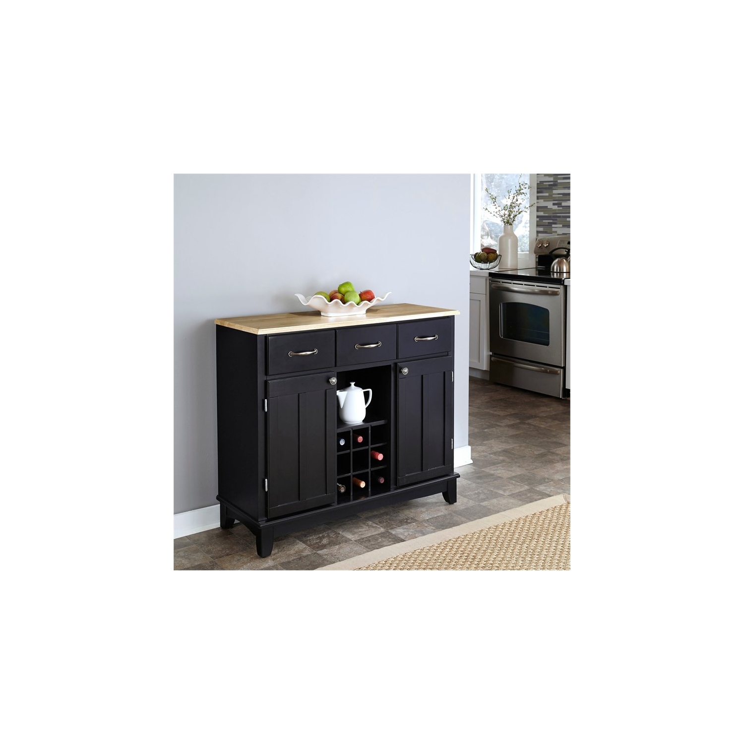 Homestyles Wood Top Large Buffet in Black