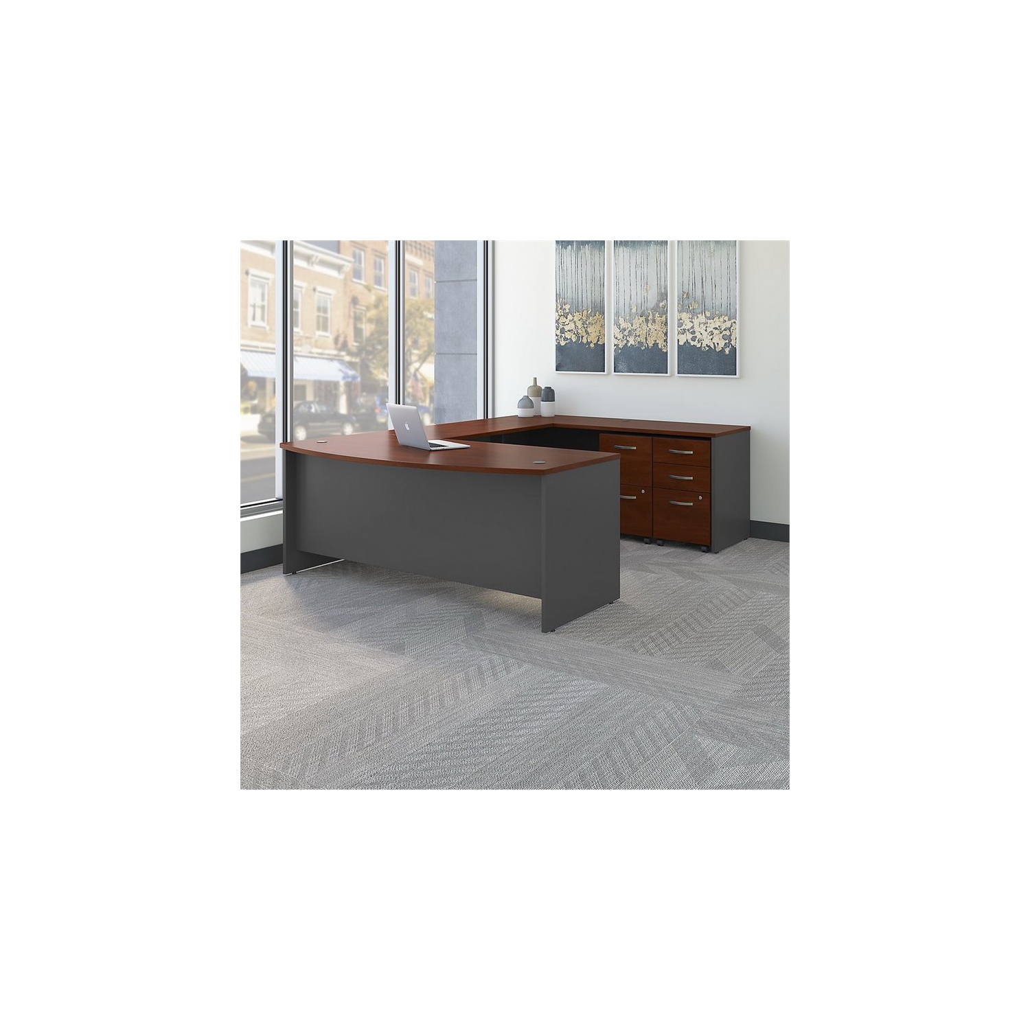 Bureau en U de 72 po avec caisson de la collection Business de Bush