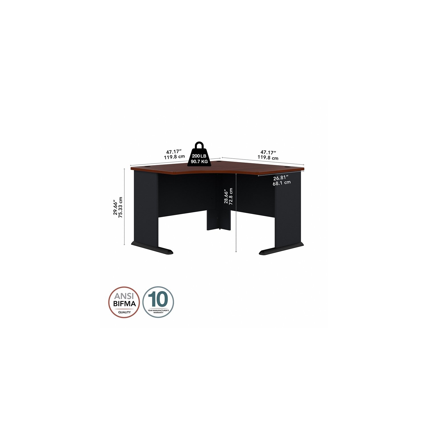 Series A 48W Corner Desk in Hansen Cherry and Galaxy - Engineered Wood