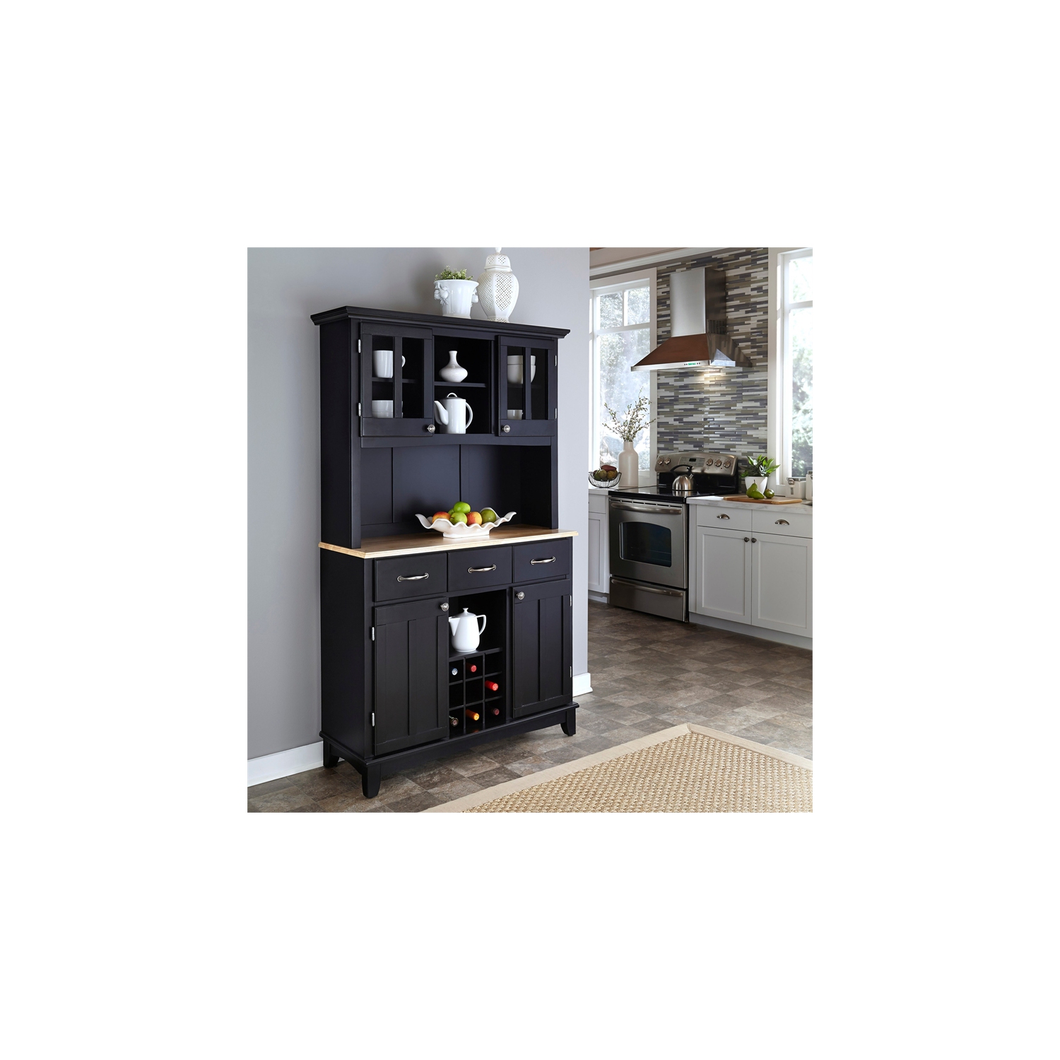 Homestyles Buffet of Buffets Wood Buffet with Hutch in Black