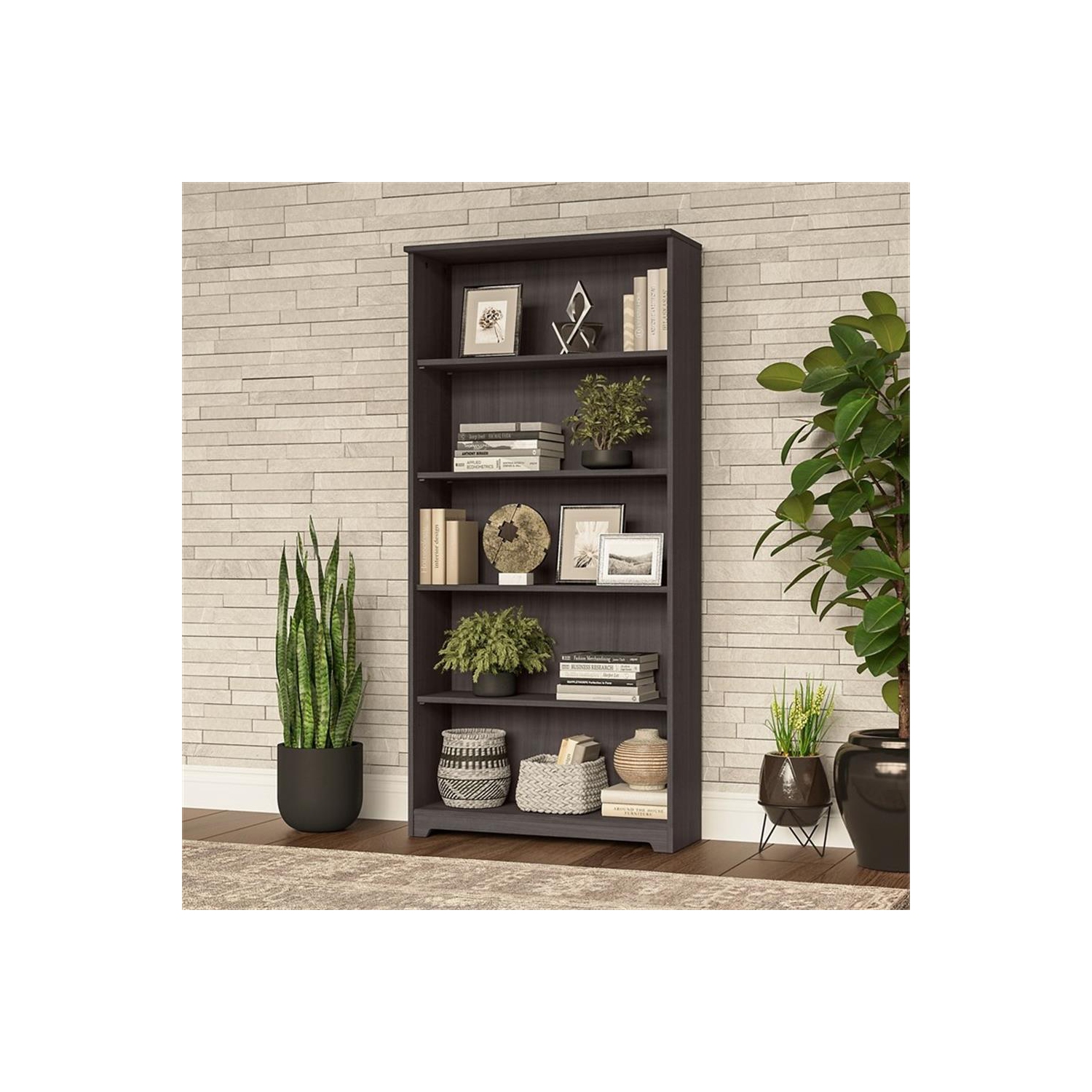 Cabot 5 Shelf Tall Bookcase in Heather Gray - Engineered Wood