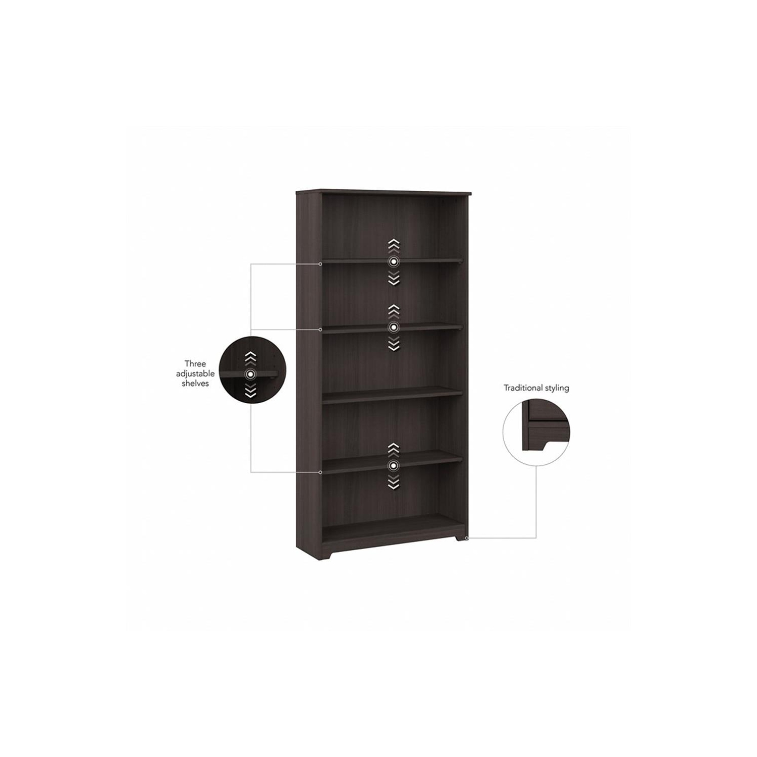 Cabot 5 Shelf Tall Bookcase in Heather Gray - Engineered Wood