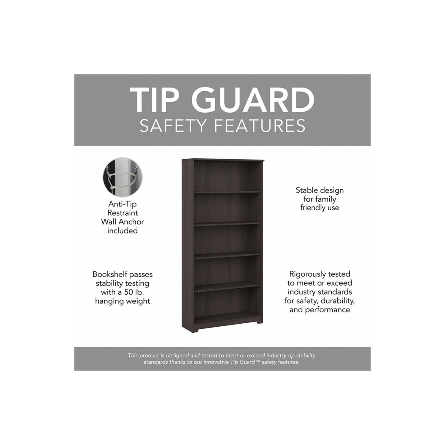 Cabot 5 Shelf Tall Bookcase in Heather Gray - Engineered Wood