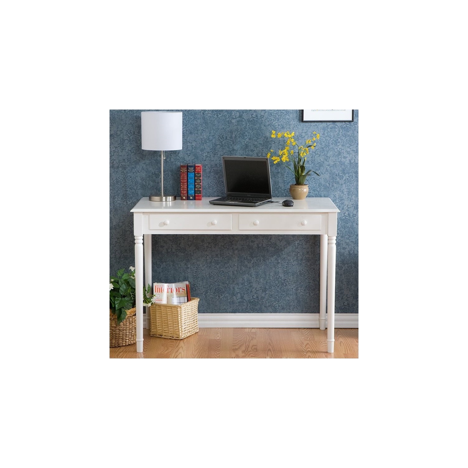 SEI Furniture Wood Writing Computer Desk in Crisp White