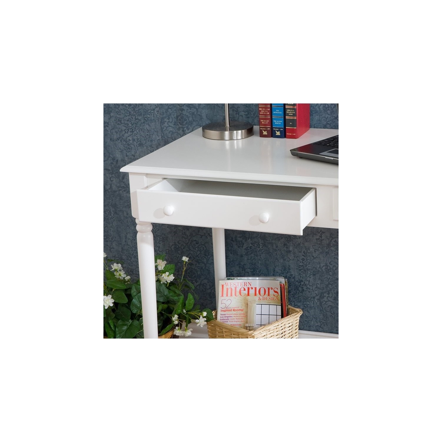 SEI Furniture Wood Writing Computer Desk in Crisp White