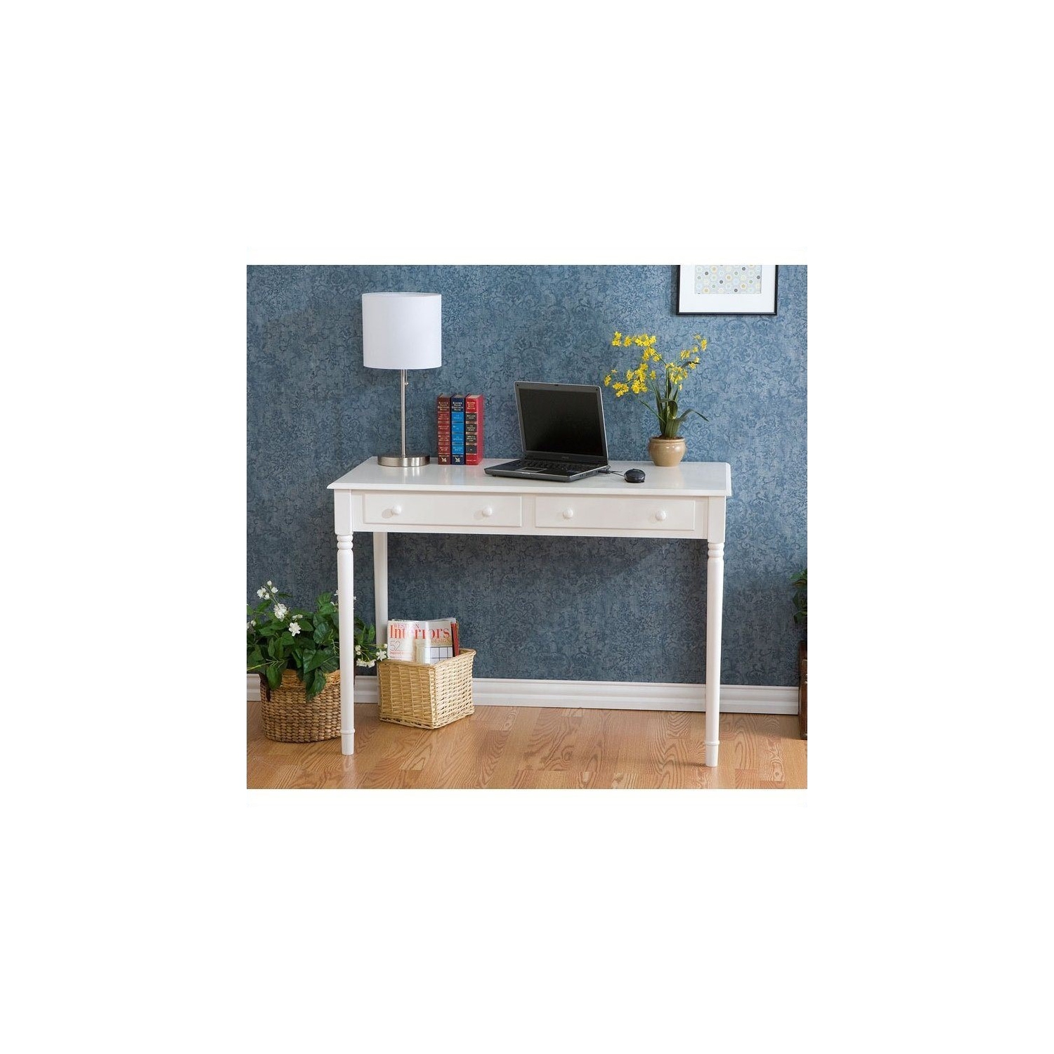 SEI Furniture Wood Writing Computer Desk in Crisp White