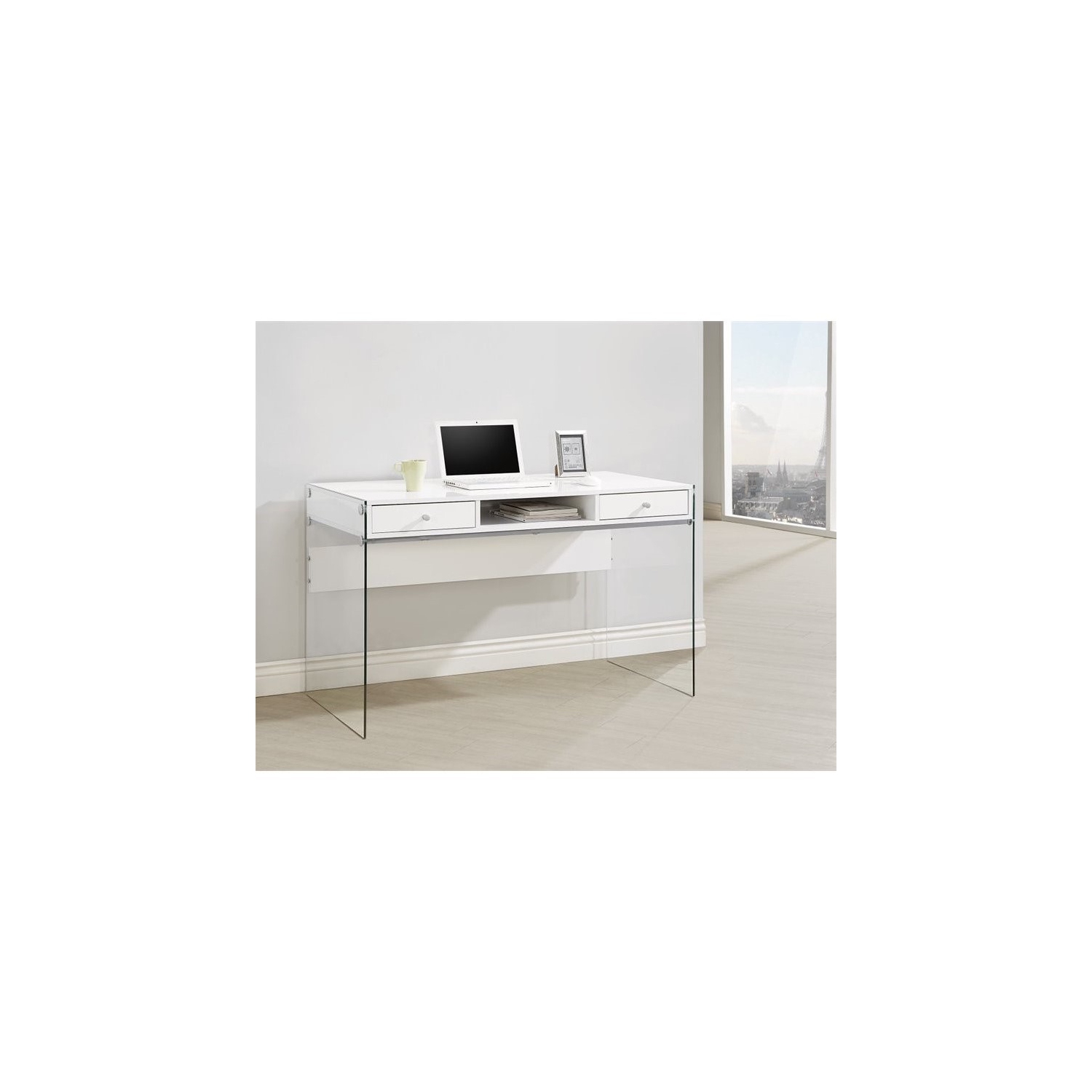 Coaster Dobrev Modern 2 Drawer Writing Desk in Glossy White