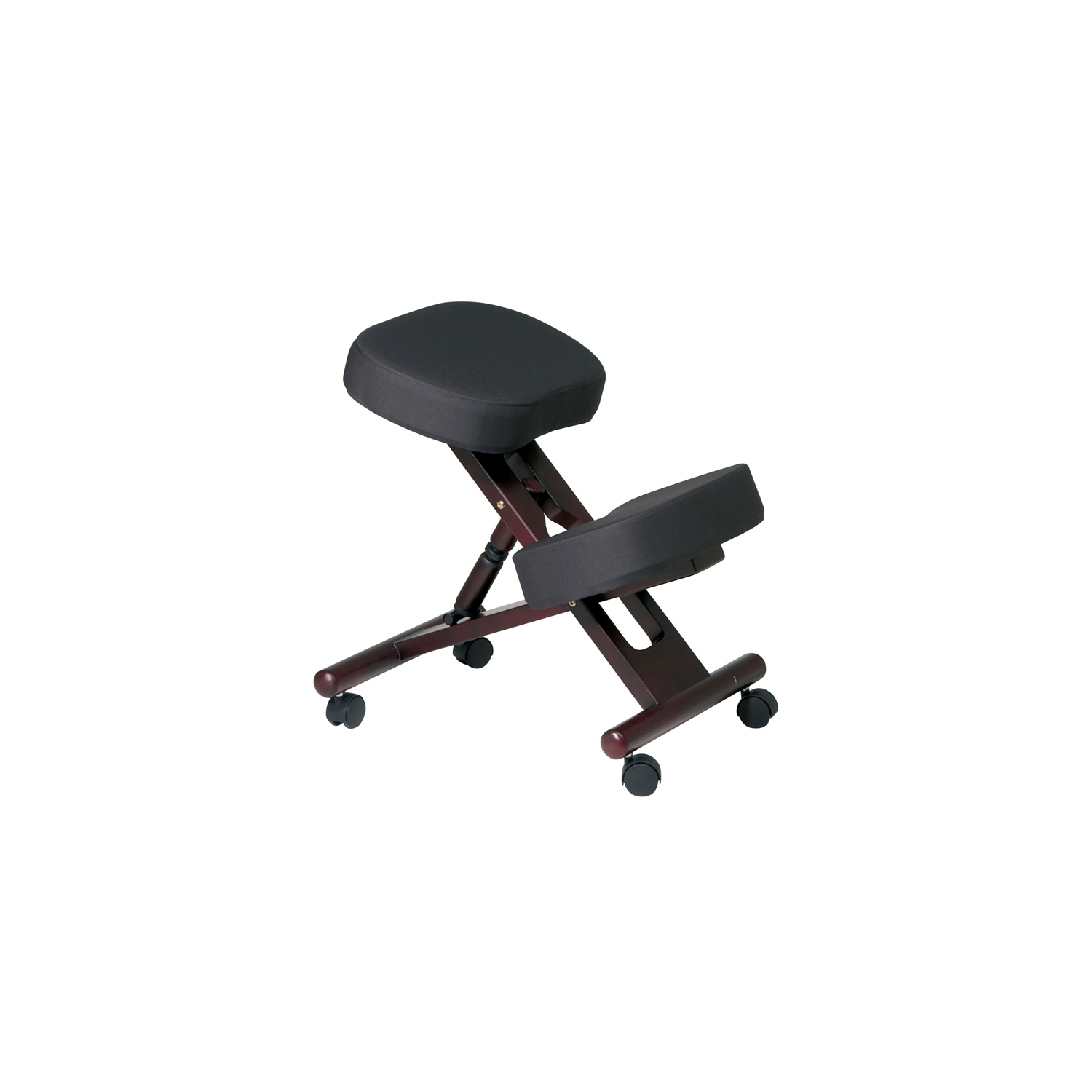 Ergonomically Black Fabric Wood Knee Office Chair in Mahogany Legs