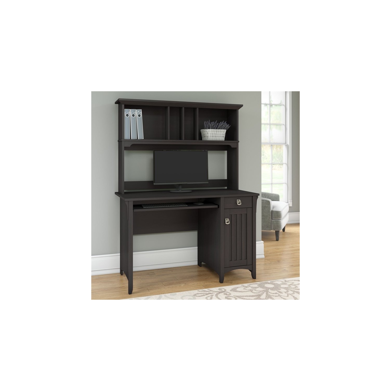 Salinas Computer Desk with Hutch in Vintage Black - Engineered Wood