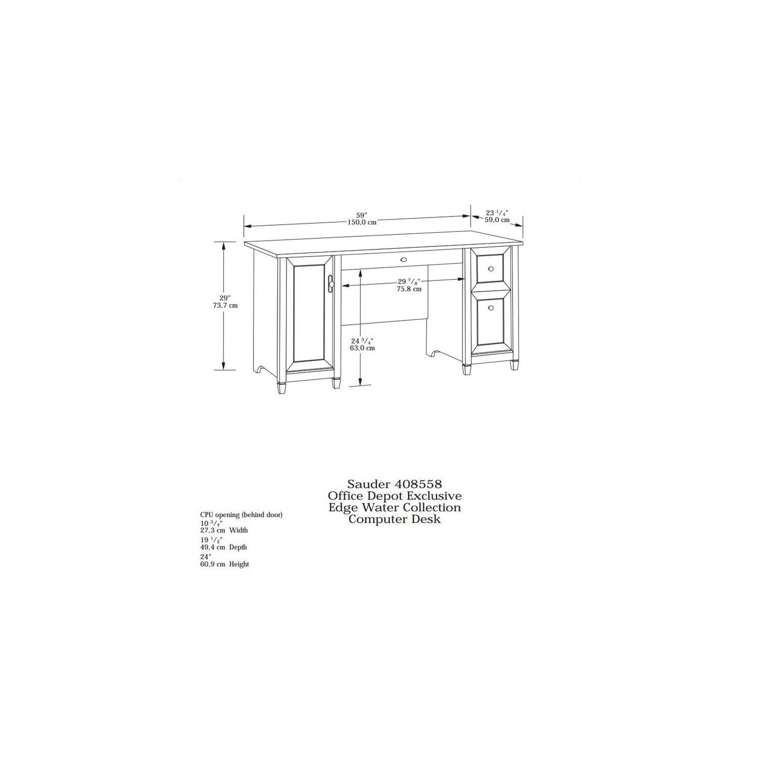 Sauder Edge Water Computer Desk in Estate Black