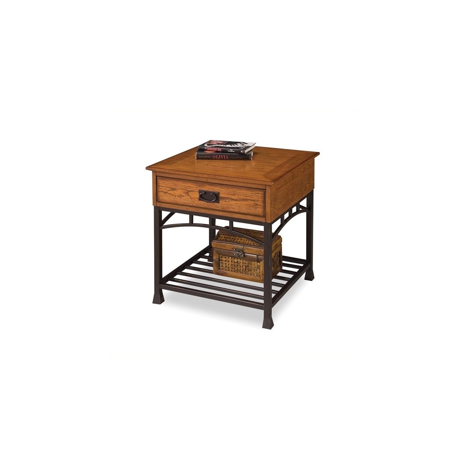 Homestyles Modern Craftsman Wood End Table in Brown