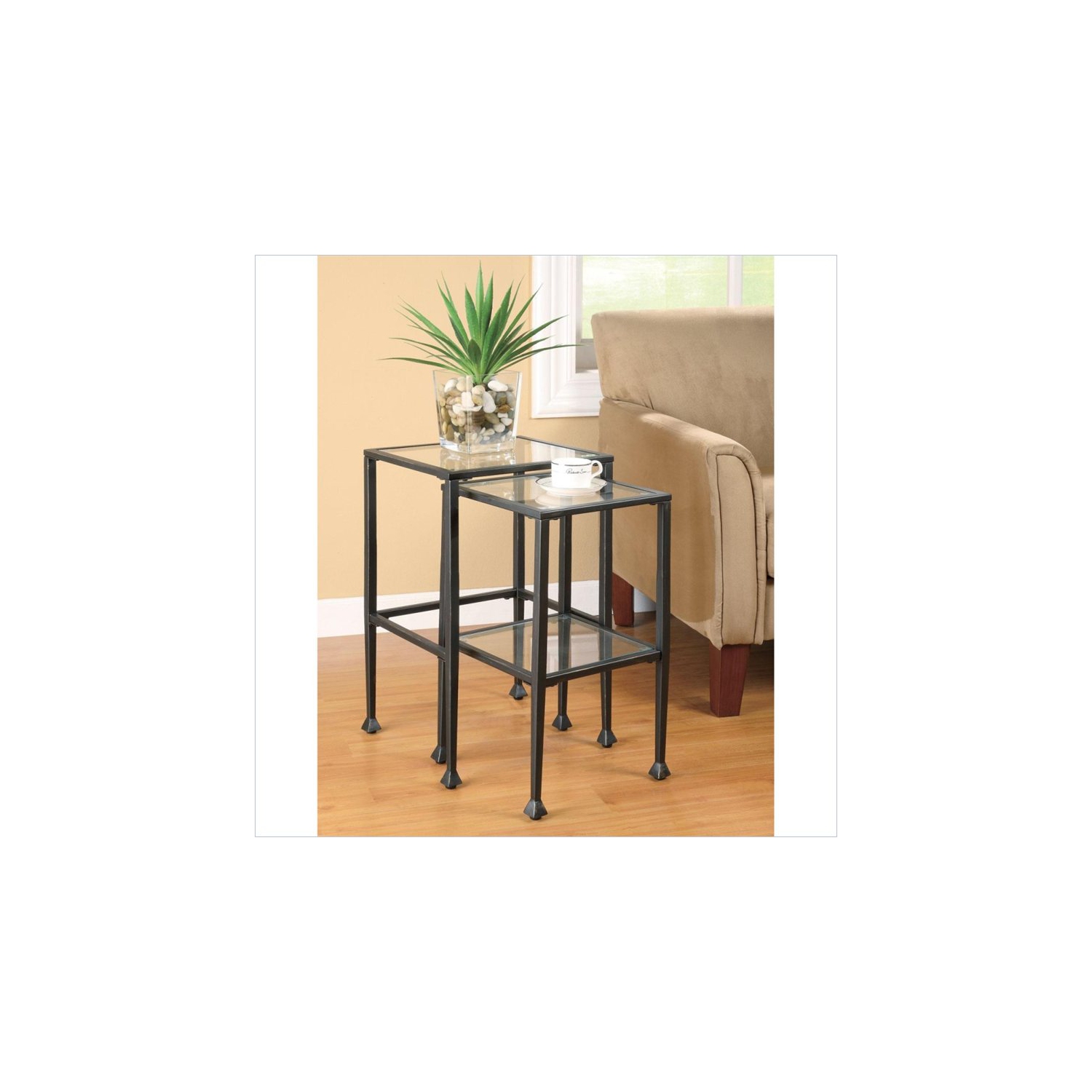 Coaster 2 Piece Glass and Metal Nesting Tables