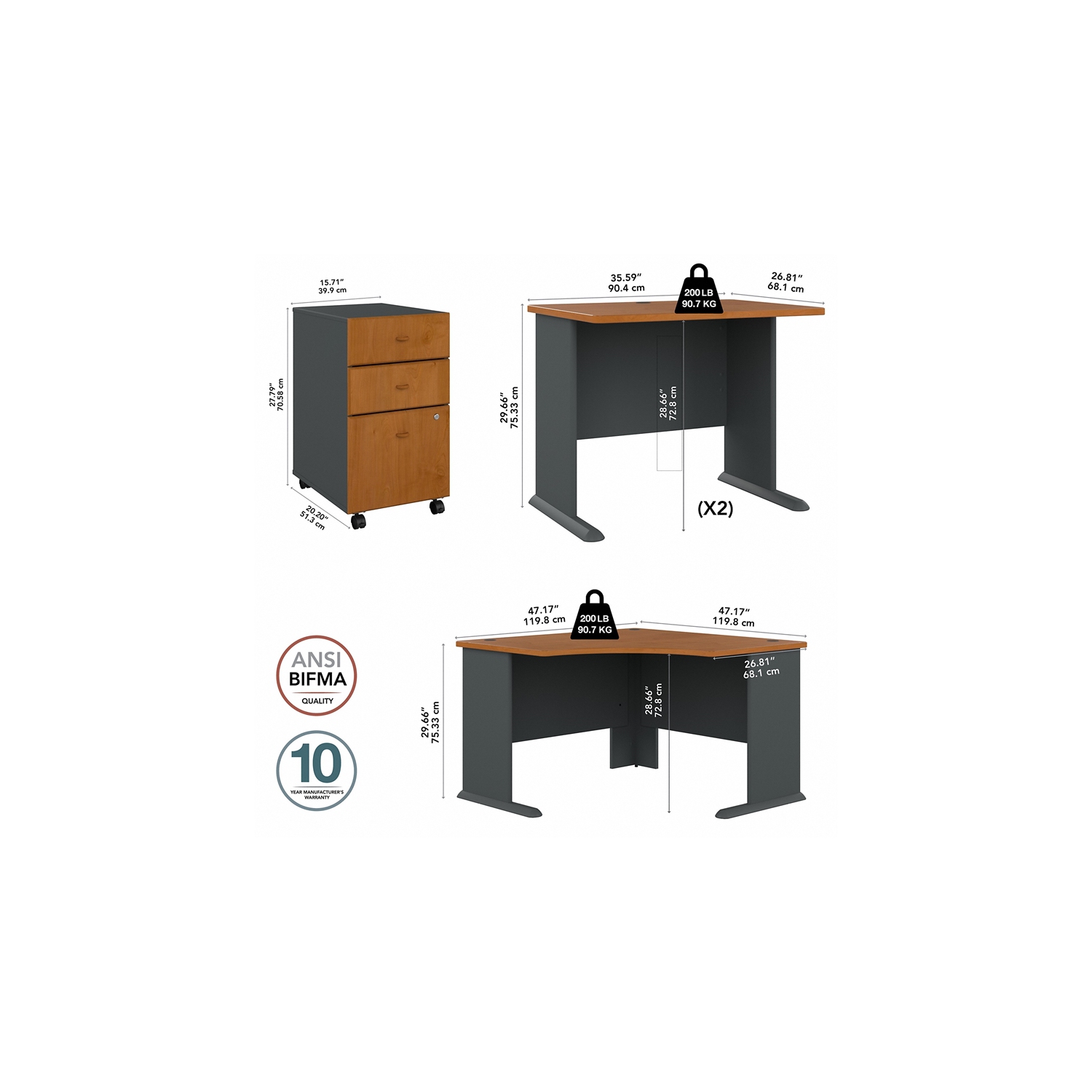 Series A 84W x 84D Corner Desk with Mobile File in Cherry - Engineered Wood