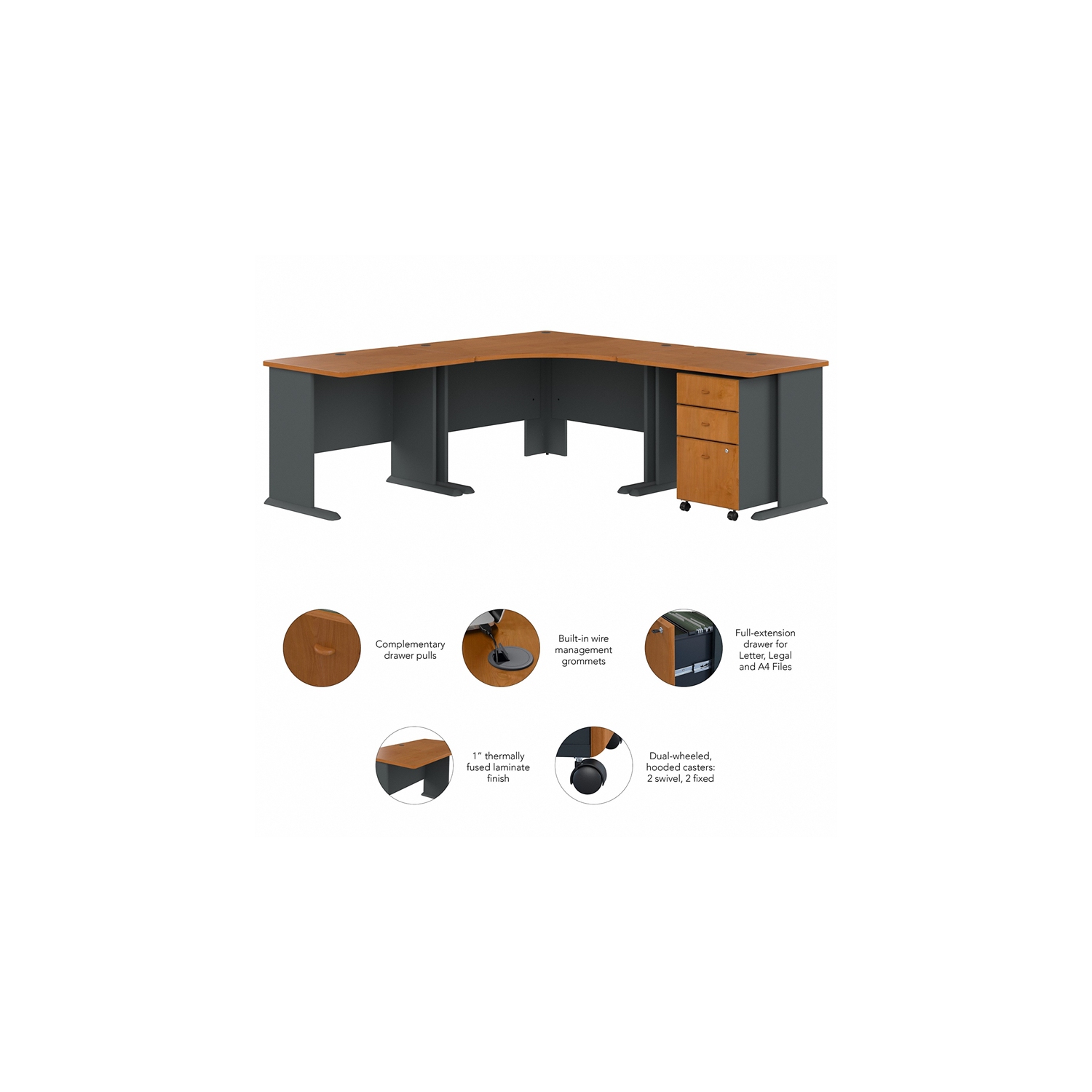 Series A 84W x 84D Corner Desk with Mobile File in Cherry - Engineered Wood
