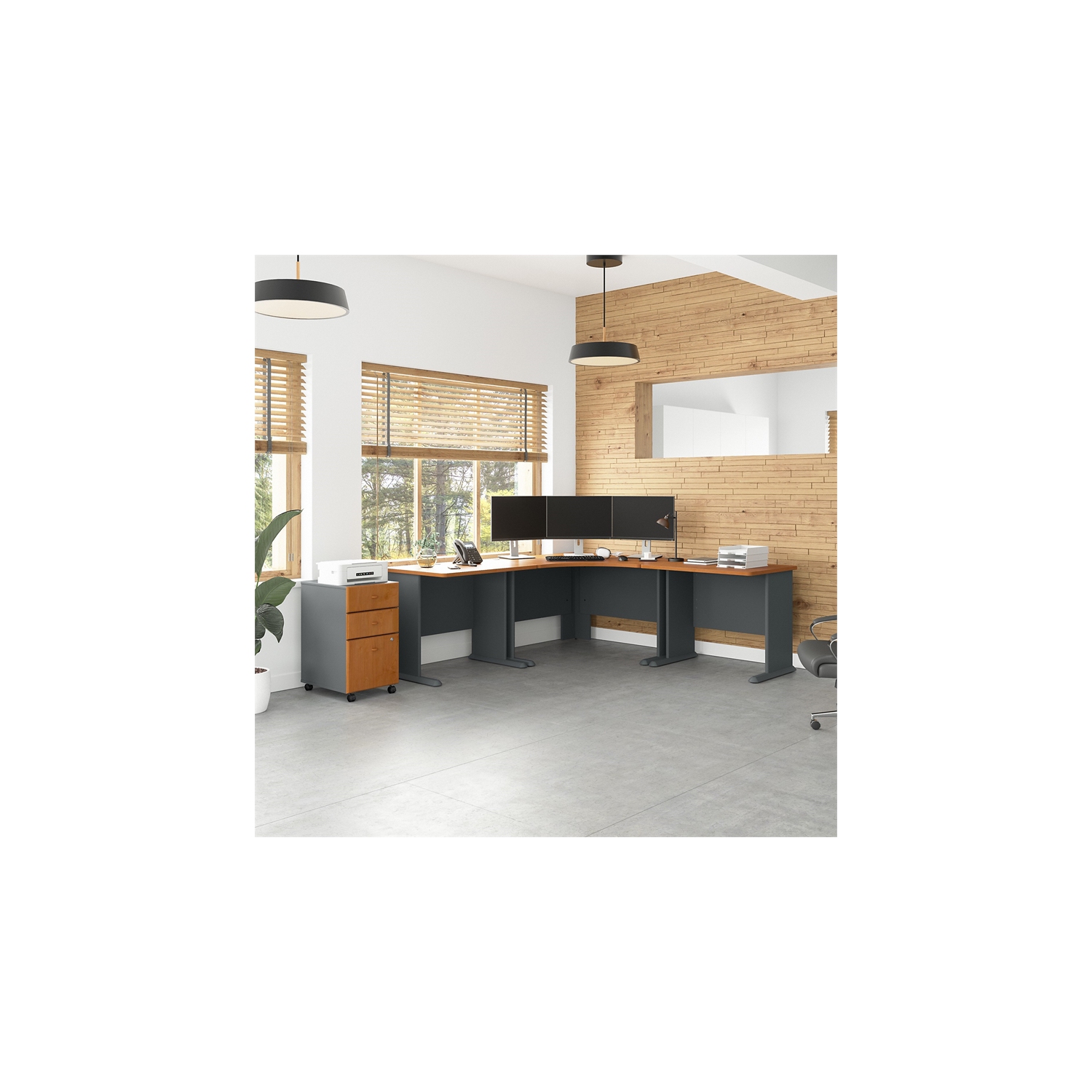 Series A 84W x 84D Corner Desk with Mobile File in Cherry - Engineered Wood