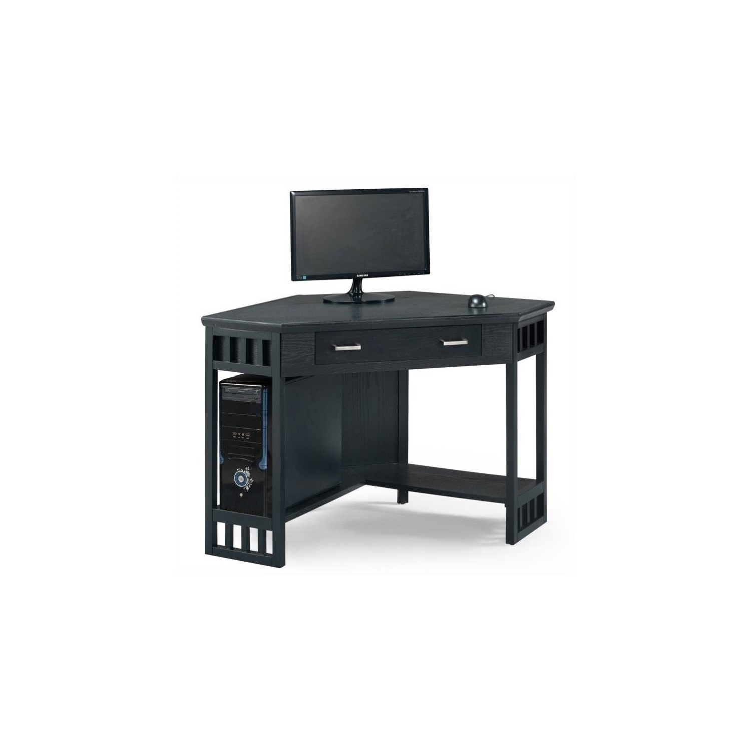 Leick Furniture Corner Computer Wood Desk in Black