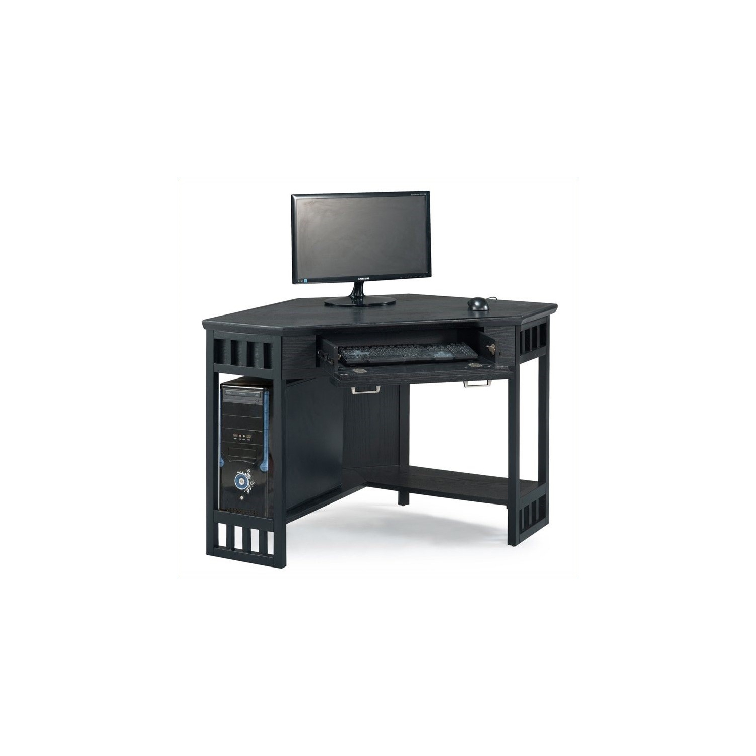 Leick Furniture Corner Computer Wood Desk in Black