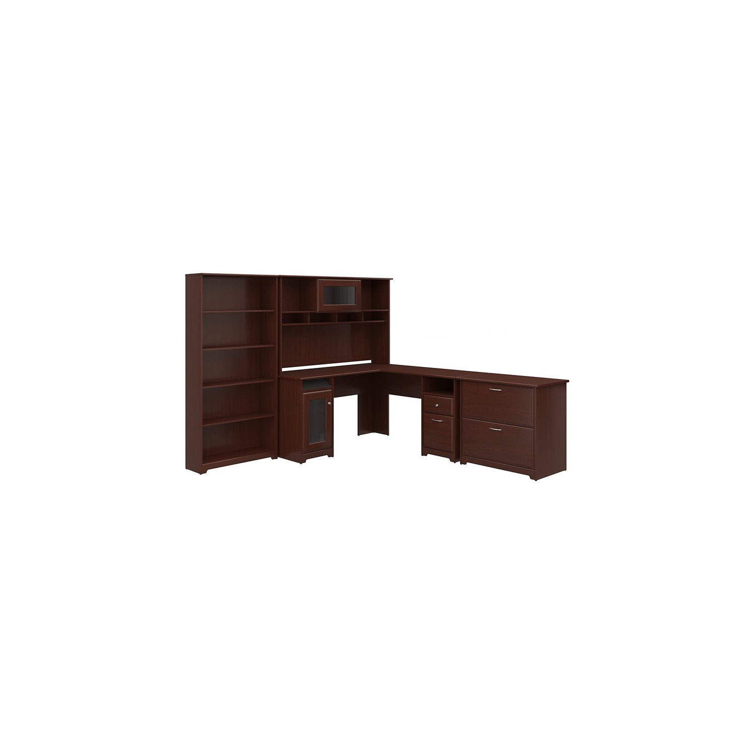 Bush Furniture Cabot L Shaped Desk 4 Piece Office Suite in Harvest Cherry