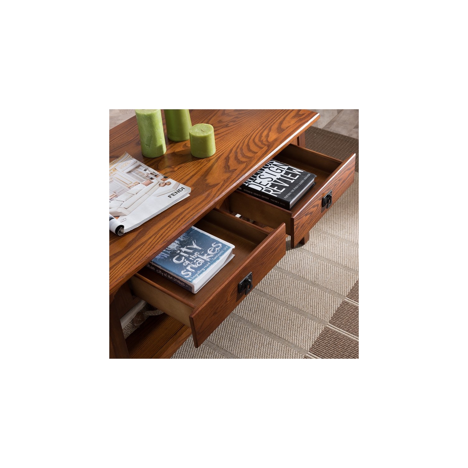 Leick Furniture Mission Two Drawer Storage Wood Coffee Table in Russet