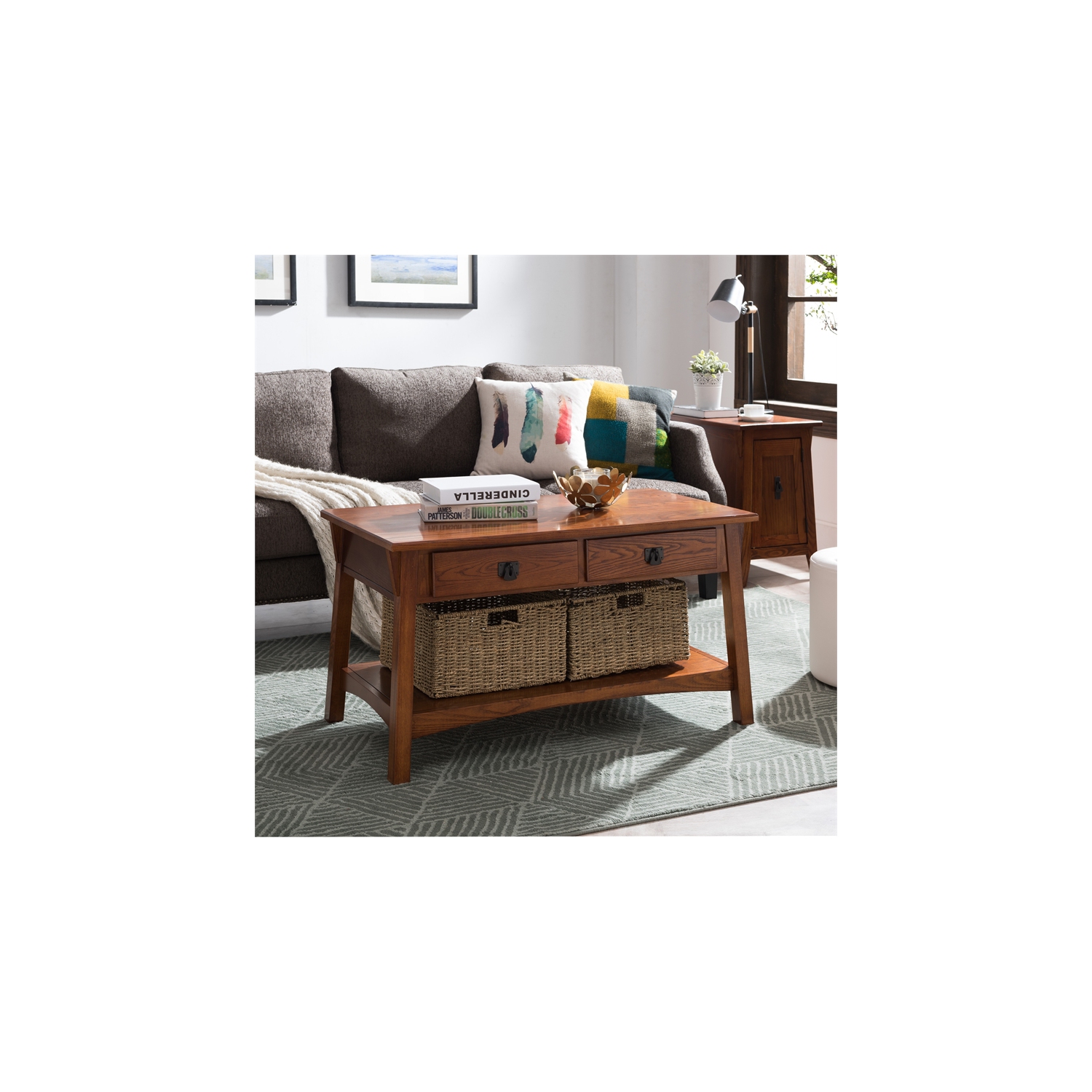 Leick Furniture Mission Two Drawer Storage Wood Coffee Table in Russet
