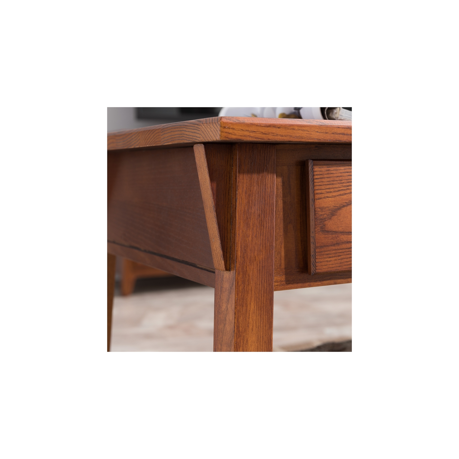 Leick Furniture Mission Two Drawer Storage Wood Coffee Table in Russet