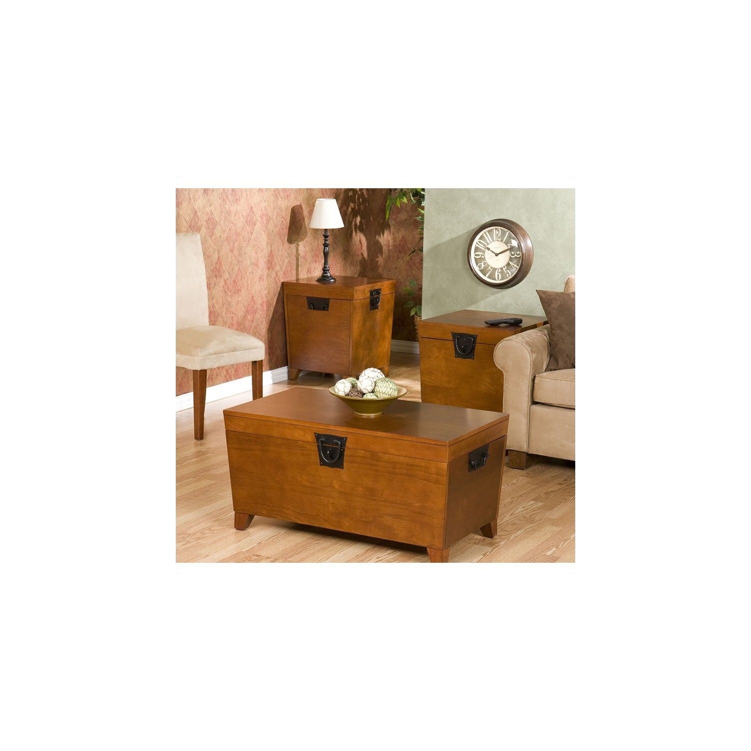 SEI Furniture Dorset 3 Piece Wood Trunk Table Collection in Oak